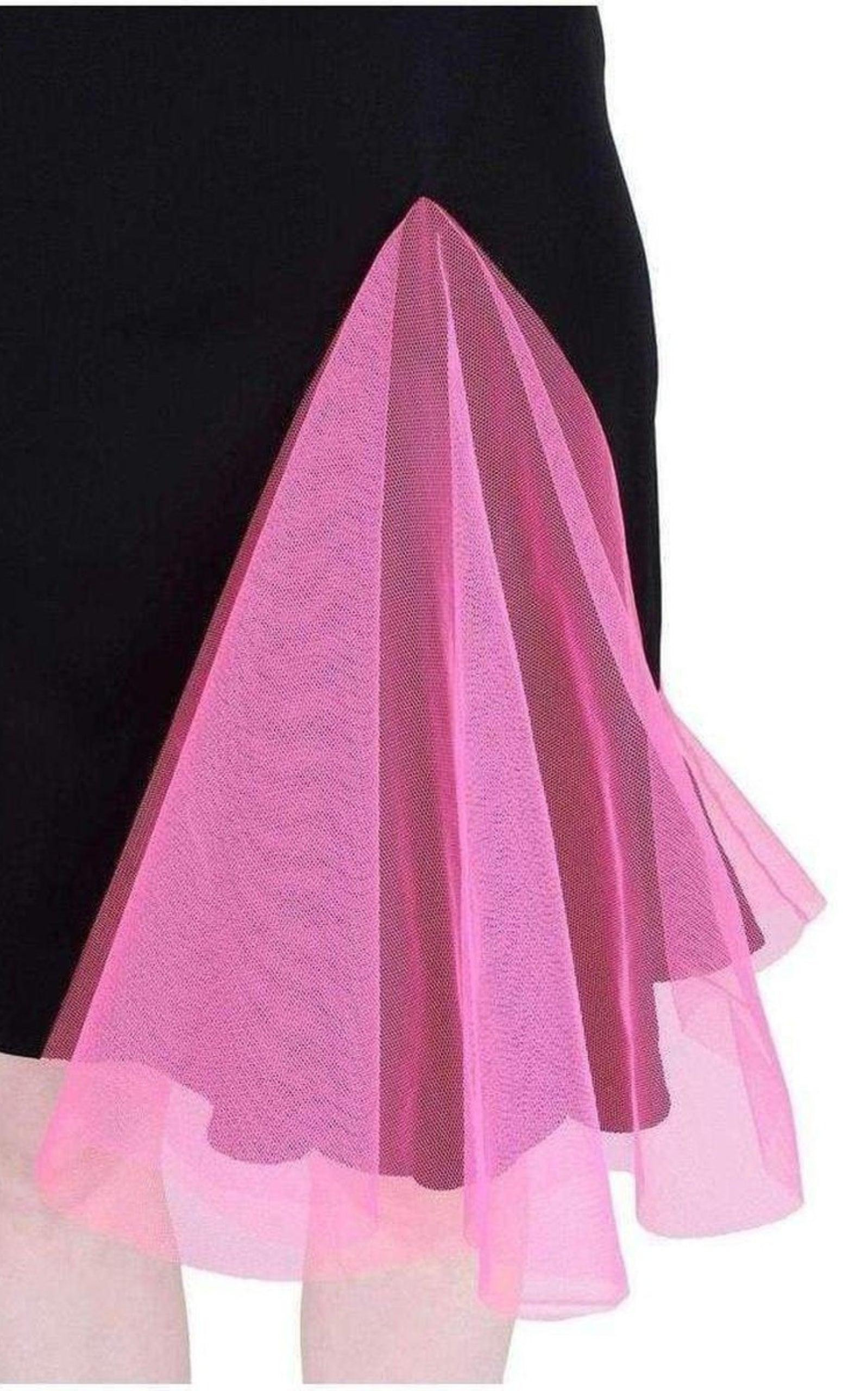 Black Strappy Dress With Neon Pink Godets - 5