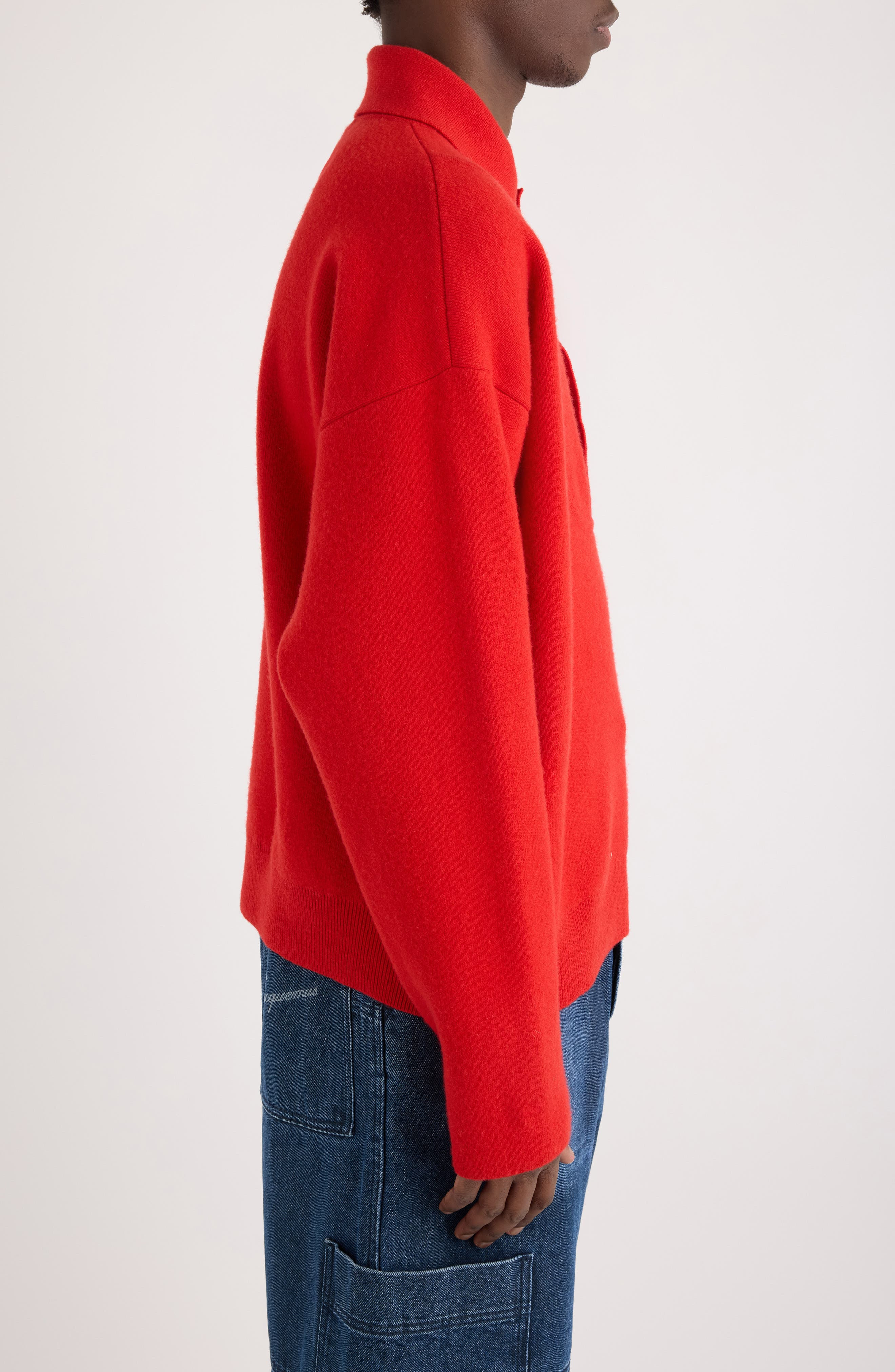 Jacquemus La Maille Vareuse Pallone Merino Wool & Cashmere Polo Sweater in Red at Nordstrom - 4