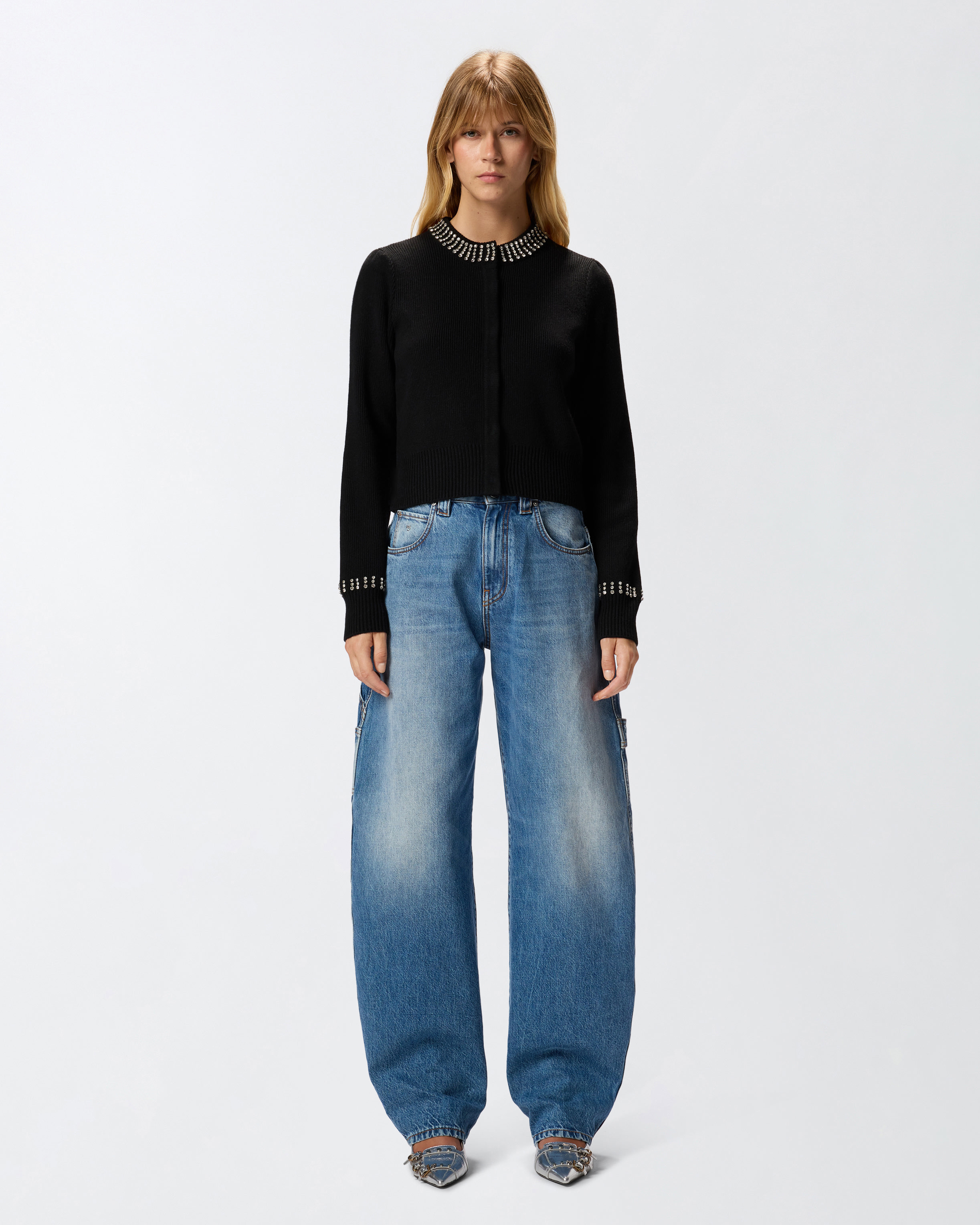 ROUND-NECK CARDIGAN WITH RHINESTONES - 3