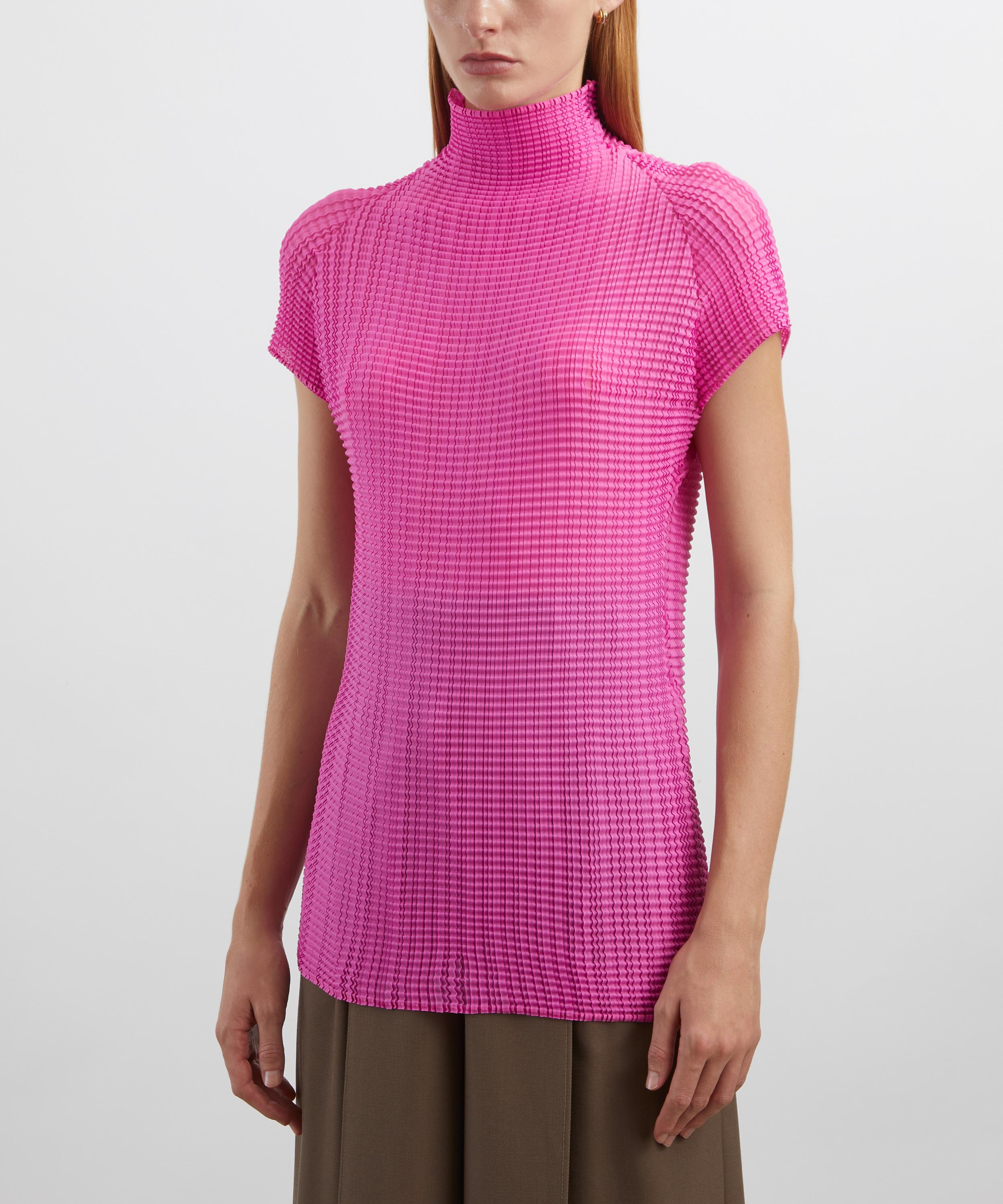 Pink Wooly Pleats-58 High-Neck Top - 3