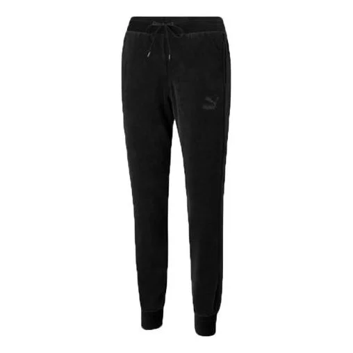 (WMNS) PUMA Iconic Embroidery Logo Knitting Trousers Black 532951-01 - 1