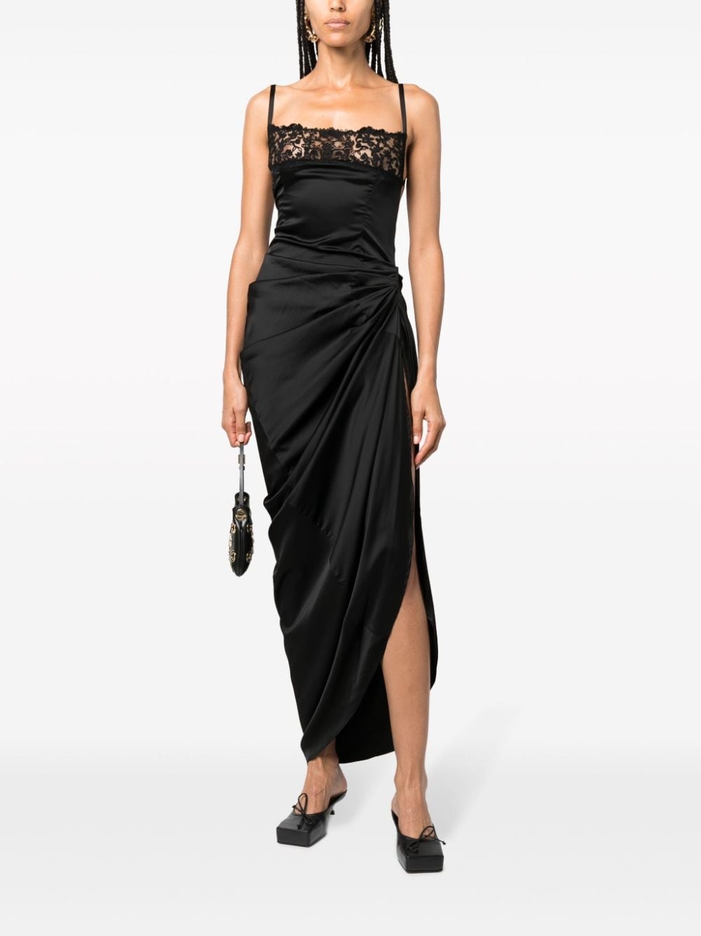 La Saudade floral-embroidered asymmetric dress - 2
