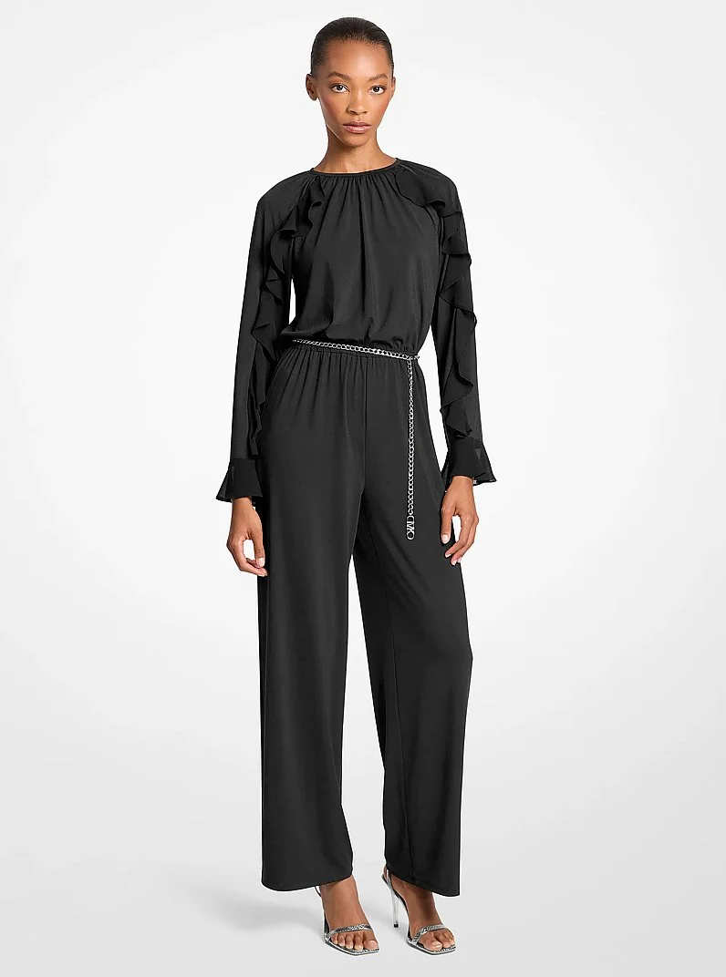Ruffled Stretch Matte Jersey Belted Jumpsuit - 1