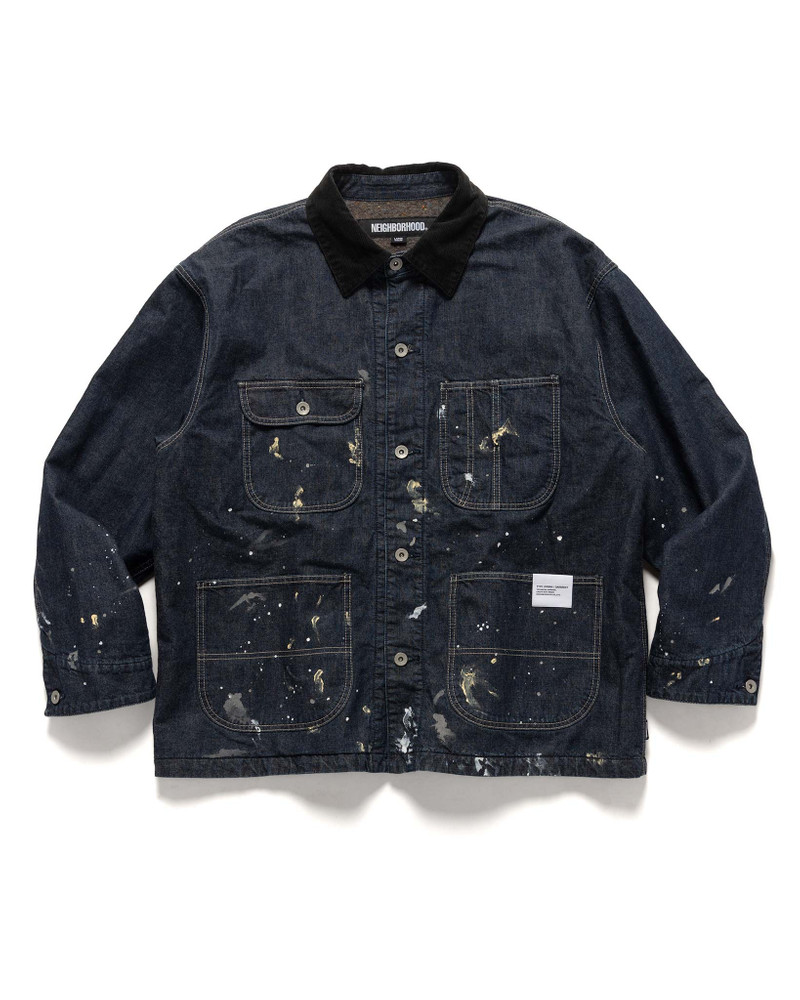 Corduroy Collar Washed Coverall Jacket Indigo 1