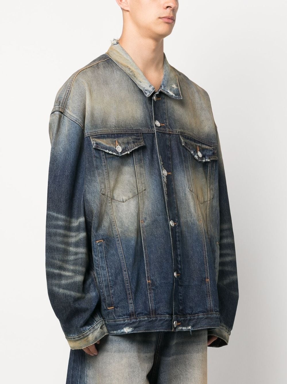 distressed-effect stonewashed denim jacket - 3