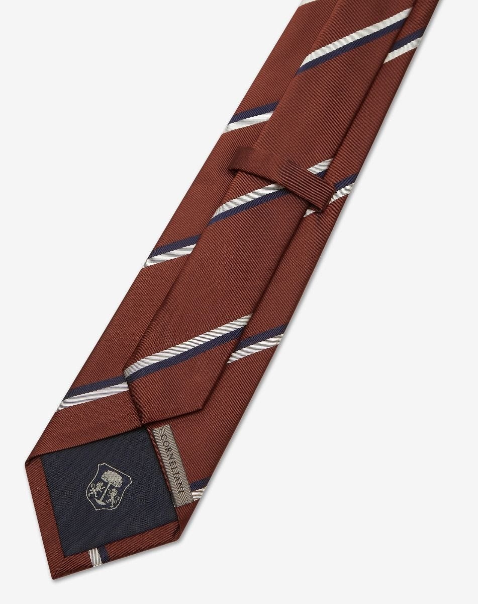 Regimental rusty brown silk tie - 4