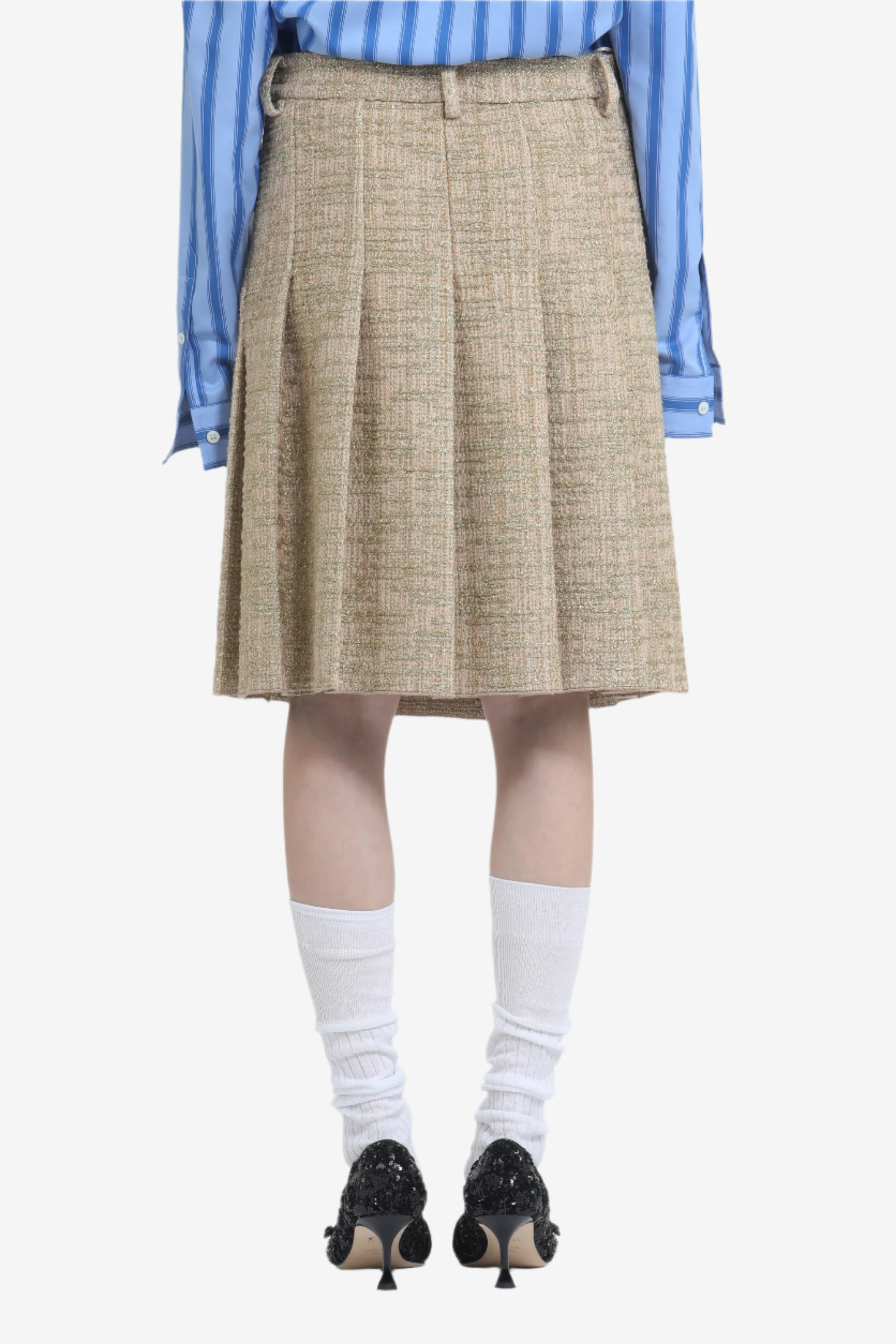 PLEATED SKIRT WITH BELT LOOPS AND JEWEL BUTTONS - 2