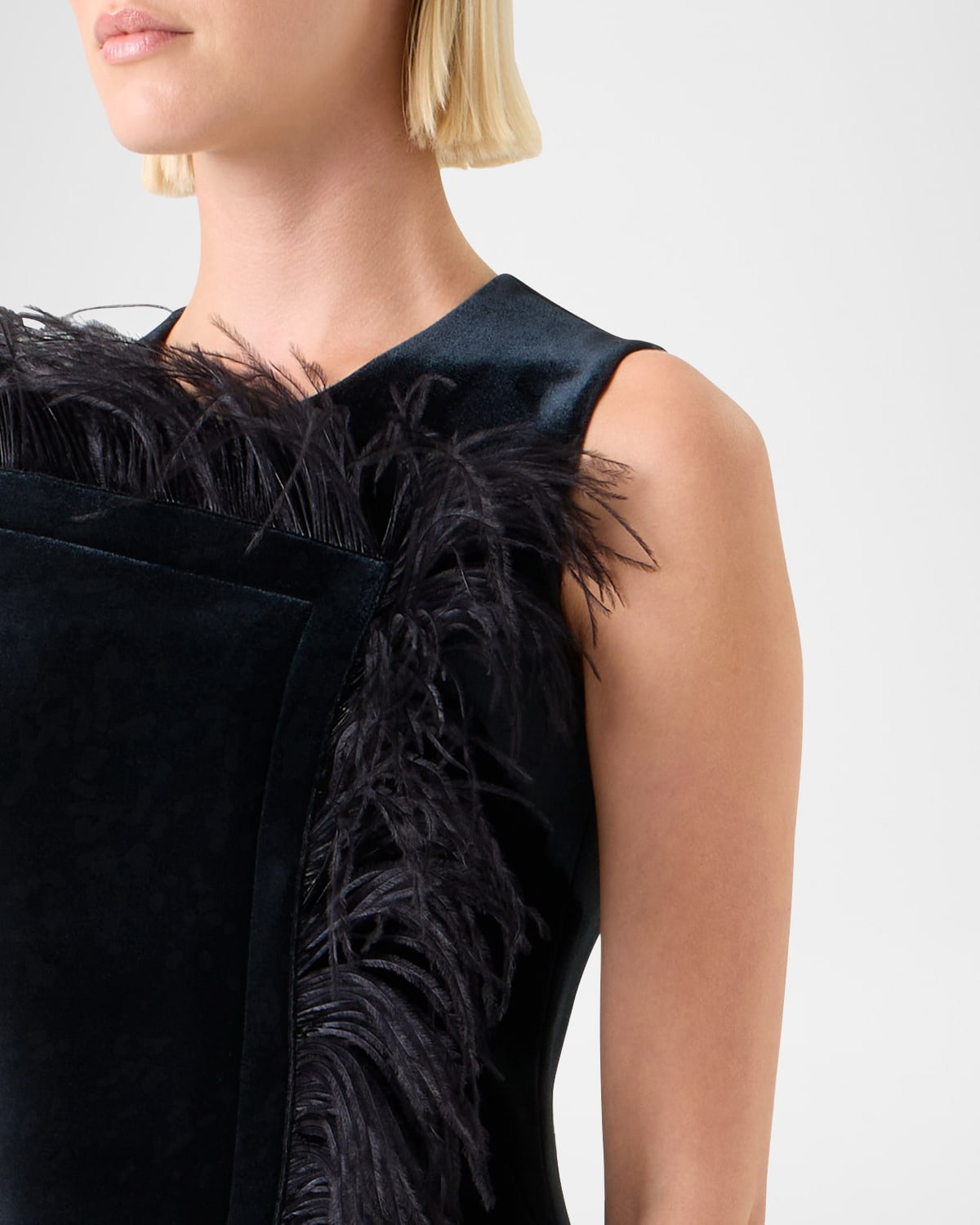Neoprene Velvet Feather-Trim Asymmetric Mini Dress - 5