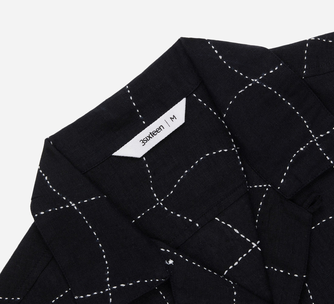 Loop Collar Shirt - Black Linen Drunk Chess - 3