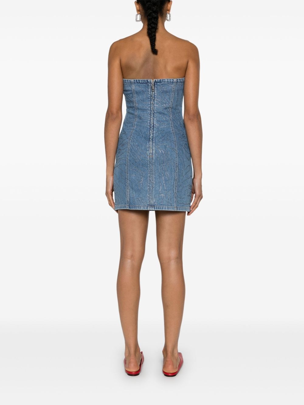 crystal-embellished denim mini dress - 4