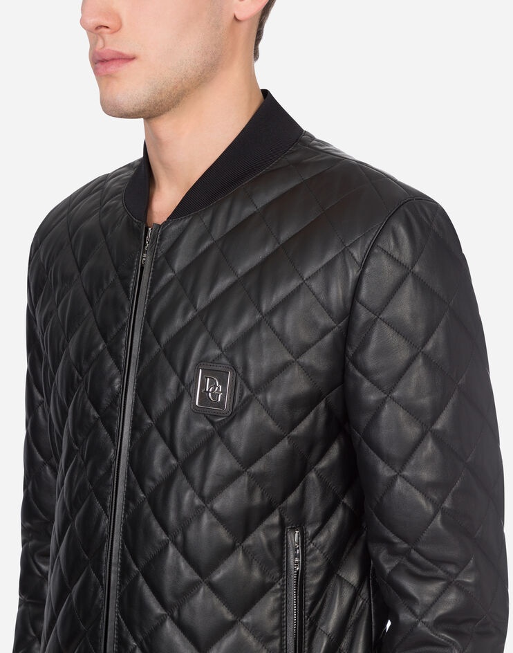 Quilted leather jacket with branded plate - 4