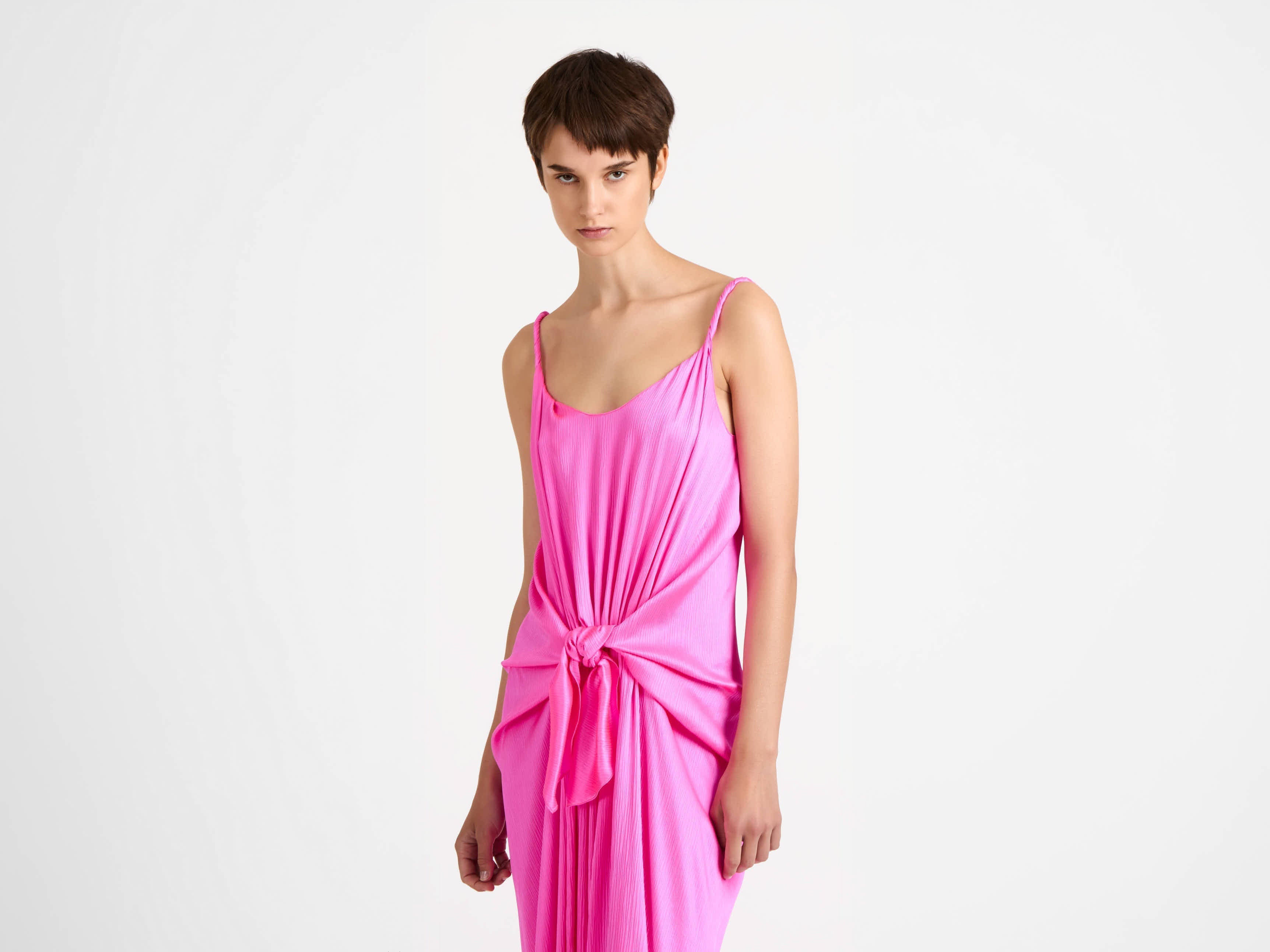 KNOTTED WAIST LONGLINE DRESS IN PINK - 5