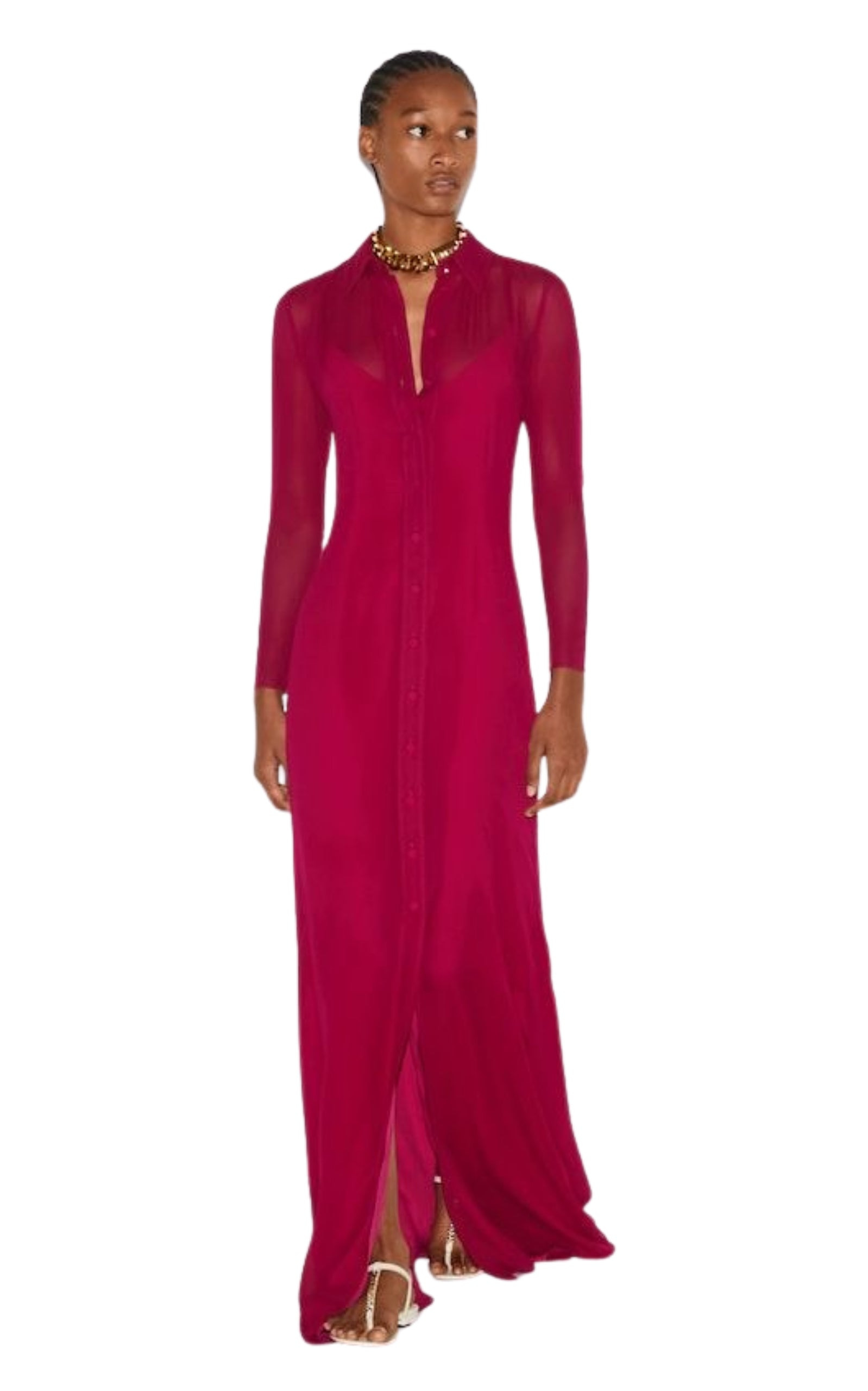 Gucci Fuchsia Silk Maxi Shirt Dress - 2