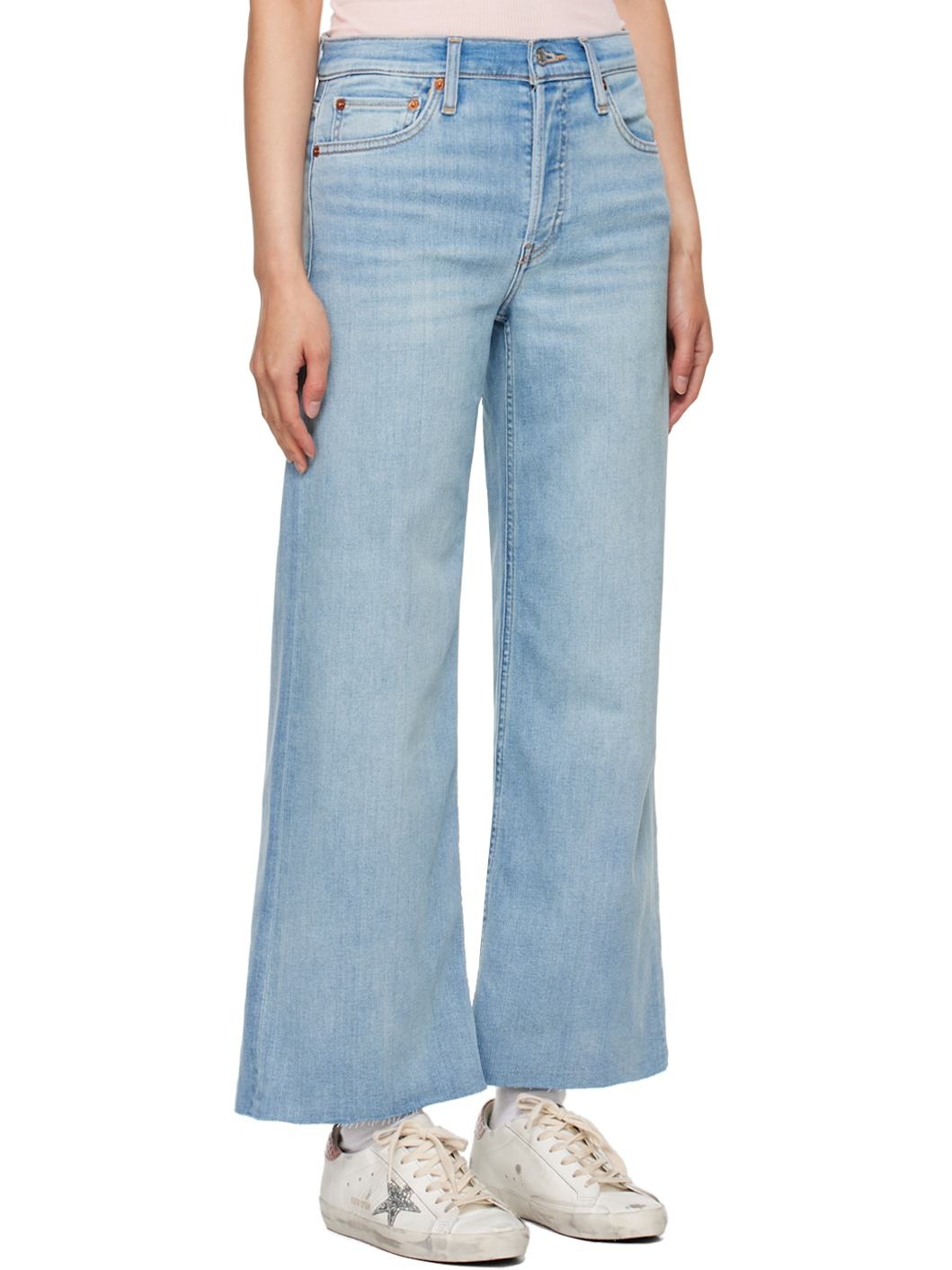 Blue Mid Rise Wide Leg Crop Jeans - 2