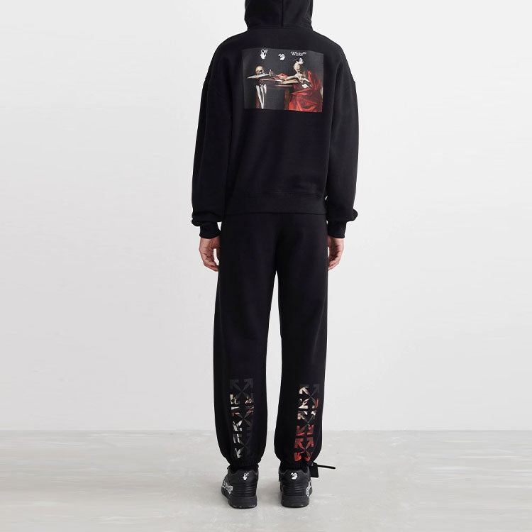 Men's Off-White SS22 Caravaggio Painting Printing Hooded Long Sleeves Black OMBB037C99FLE0041001 - 3