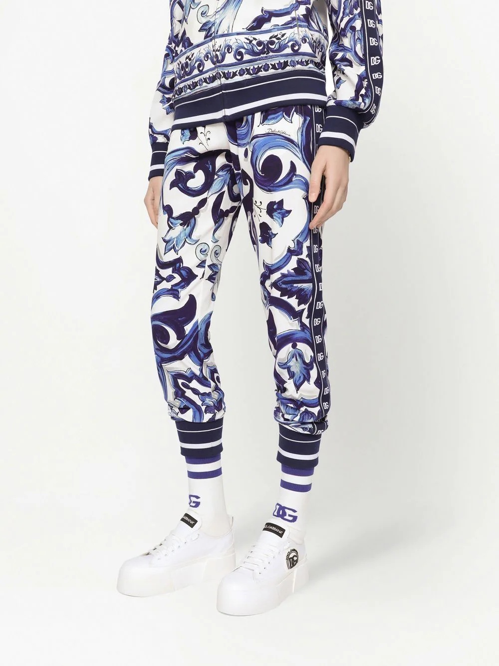 Majolica-print cady track trousers - 5