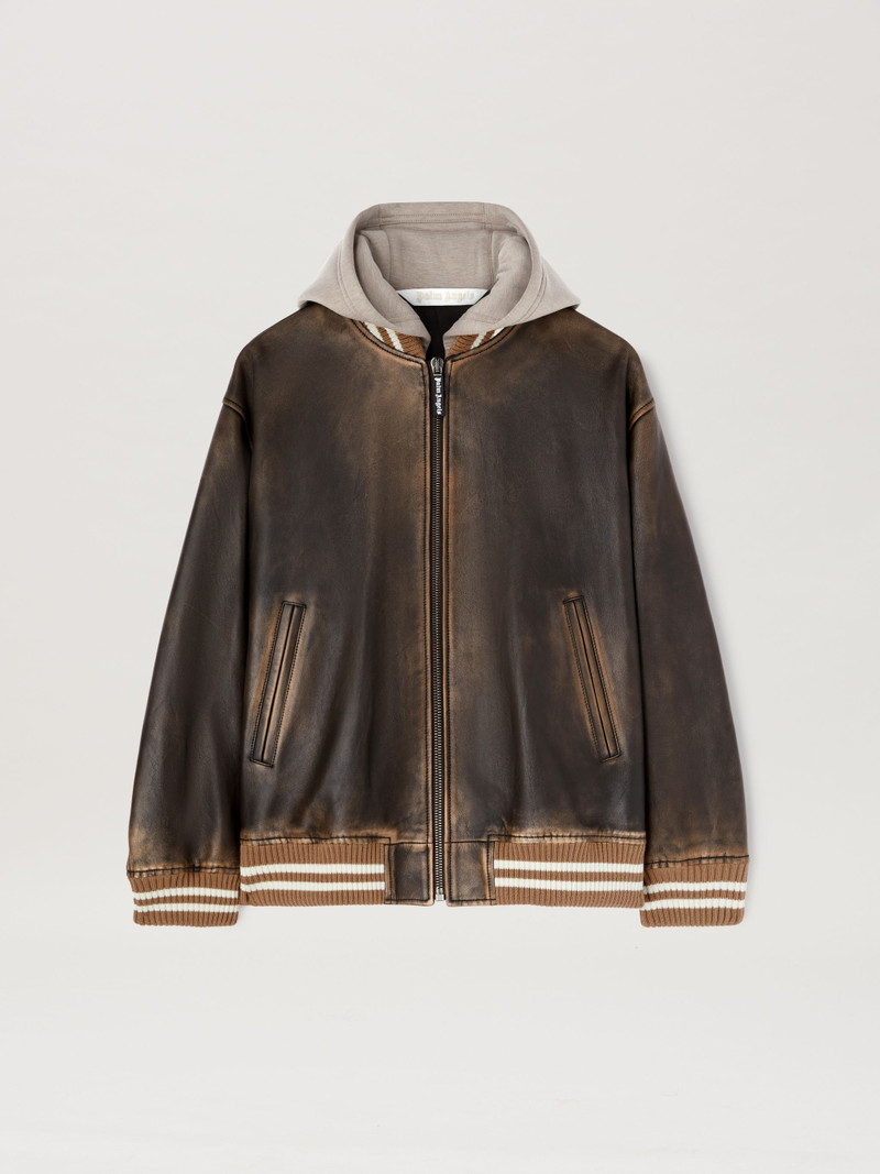 Curved logo Leather Bomber - 1