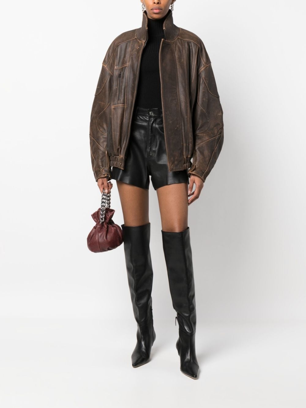 high-neck leather jacket - 3