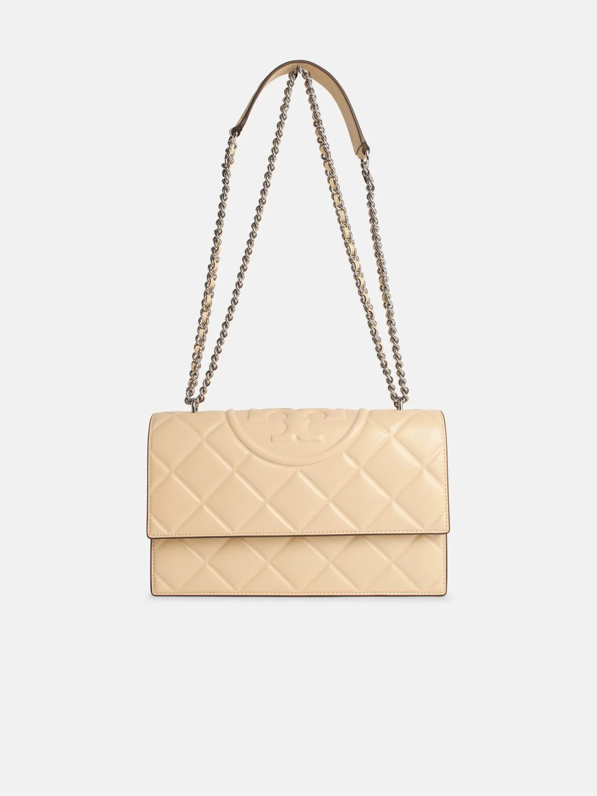 'FLEMING' CREAM LEATHER CROSSBODY BAG - 1
