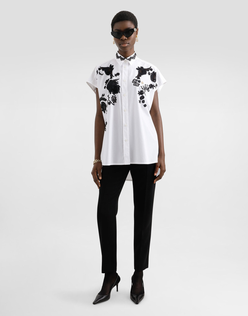 Dolce & Gabbana Oversize cotton poplin shirt with lace appliqués outlook