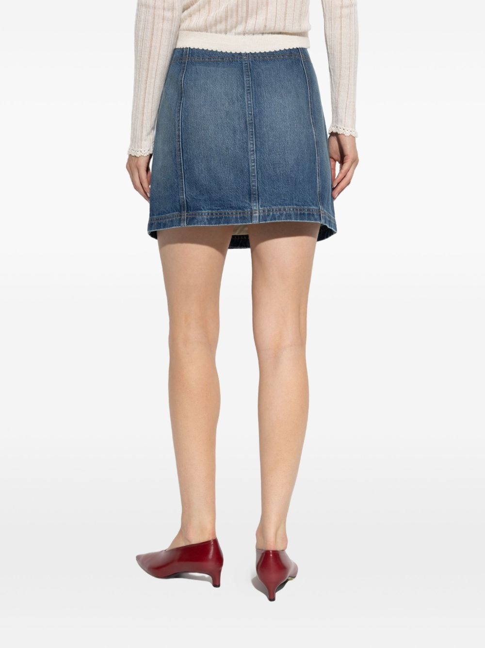 button-embellished denim skirt - 4