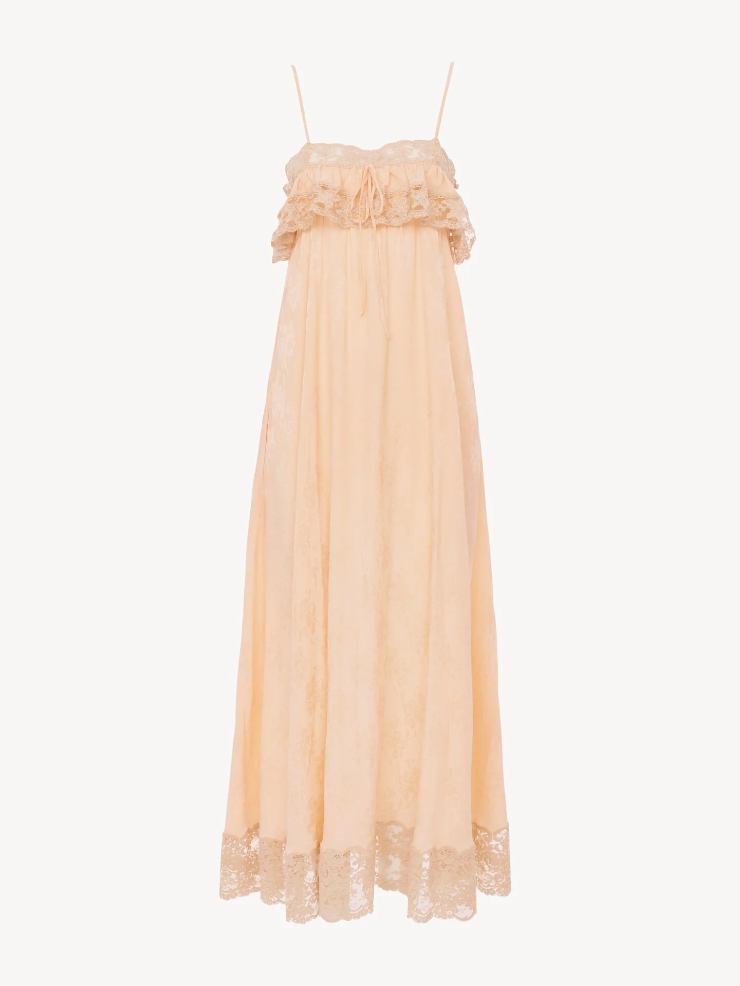 THIN-STRAP LONG DRESS IN SILK JACQUARD & LACE - 1
