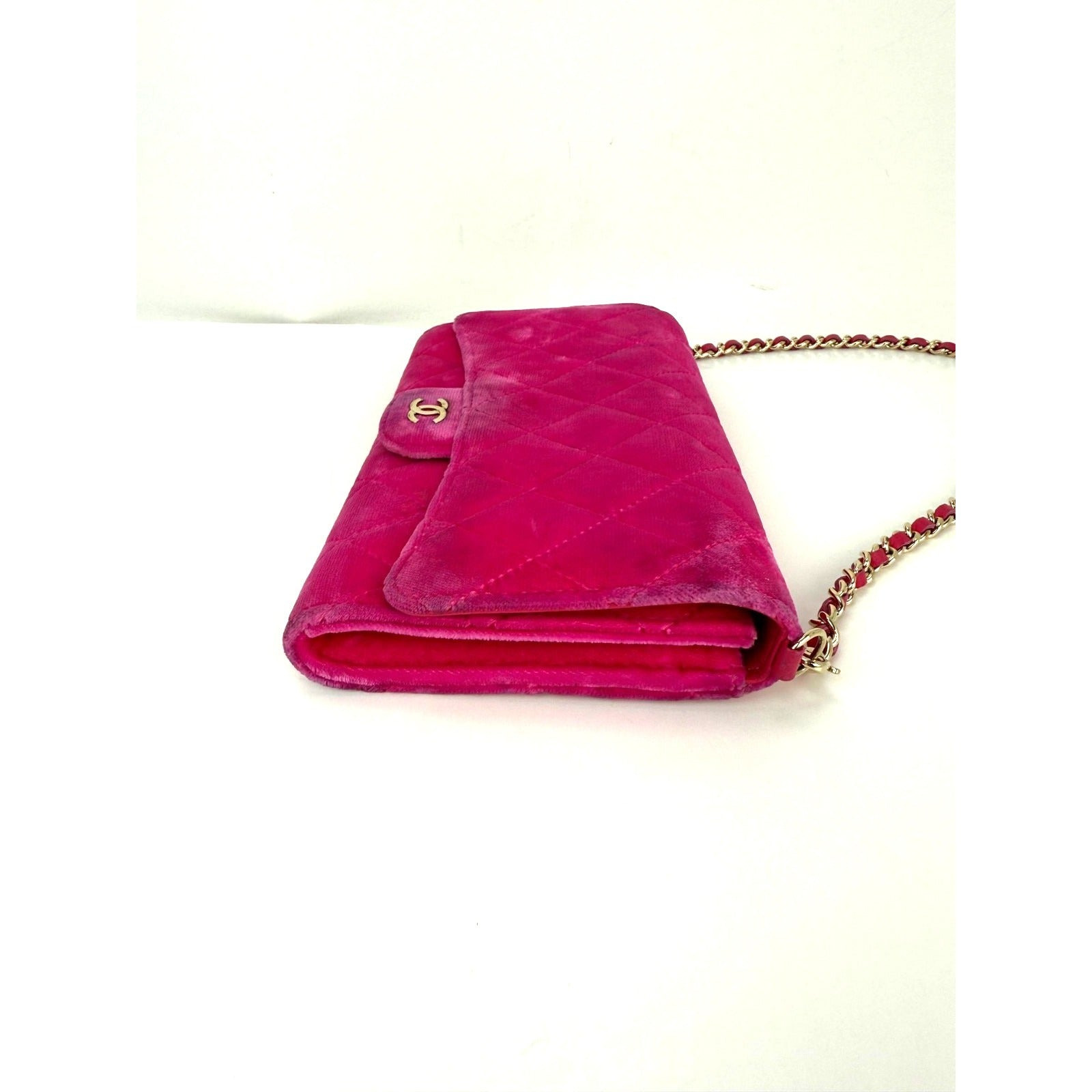 Chanel Velvet Quilted Timeless Fuchsia Wallet on a Chain Clutch Bag - 17