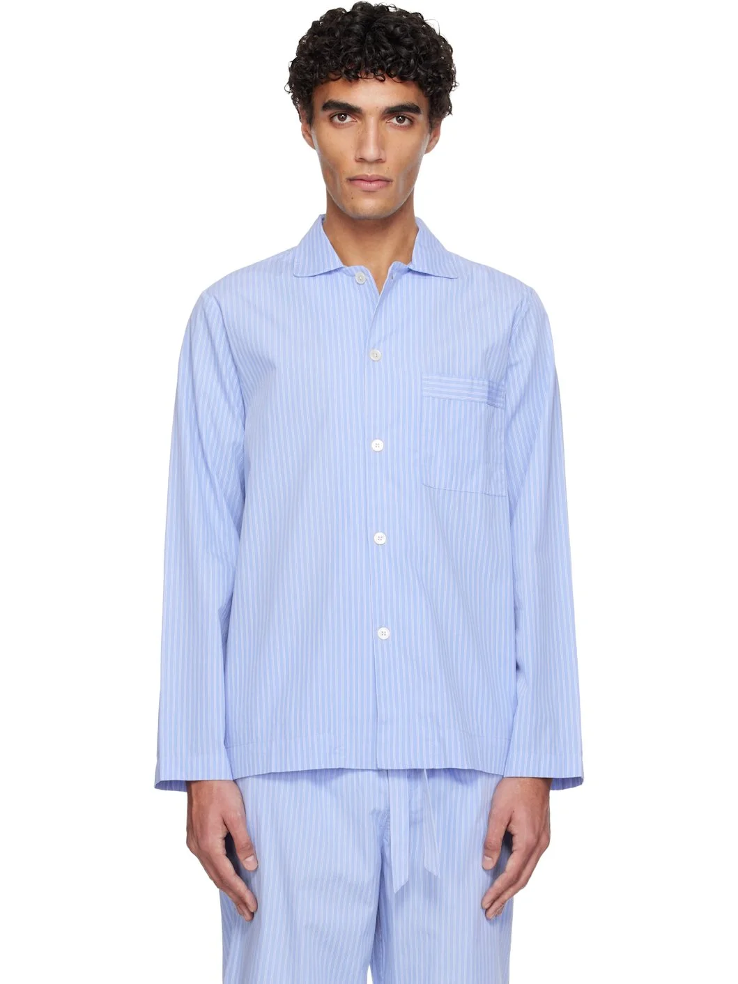 Blue Poplin Long-Sleeved Pyjama Shirt - 1