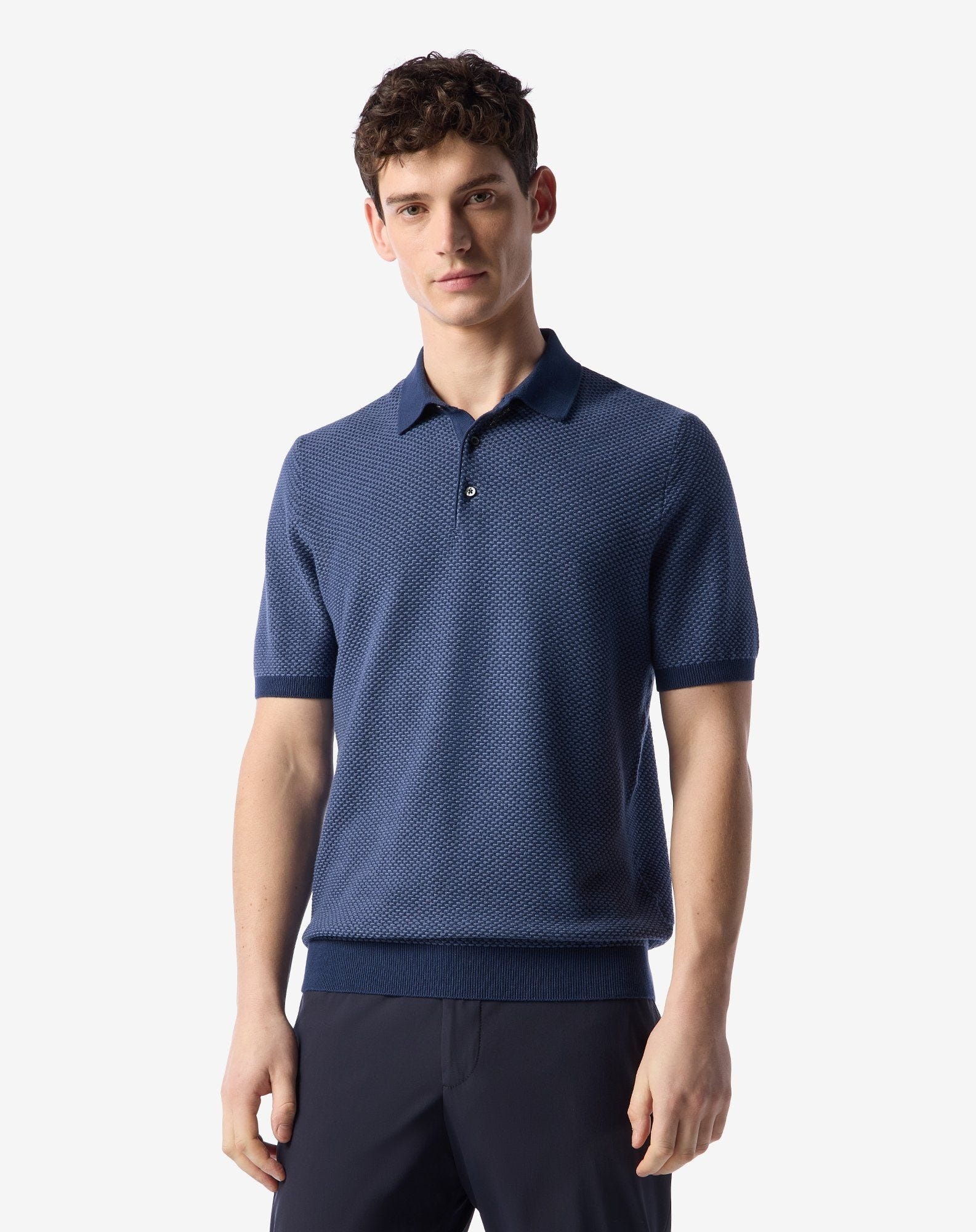 Light blue button-up Egyptian cotton polo shirt - 2