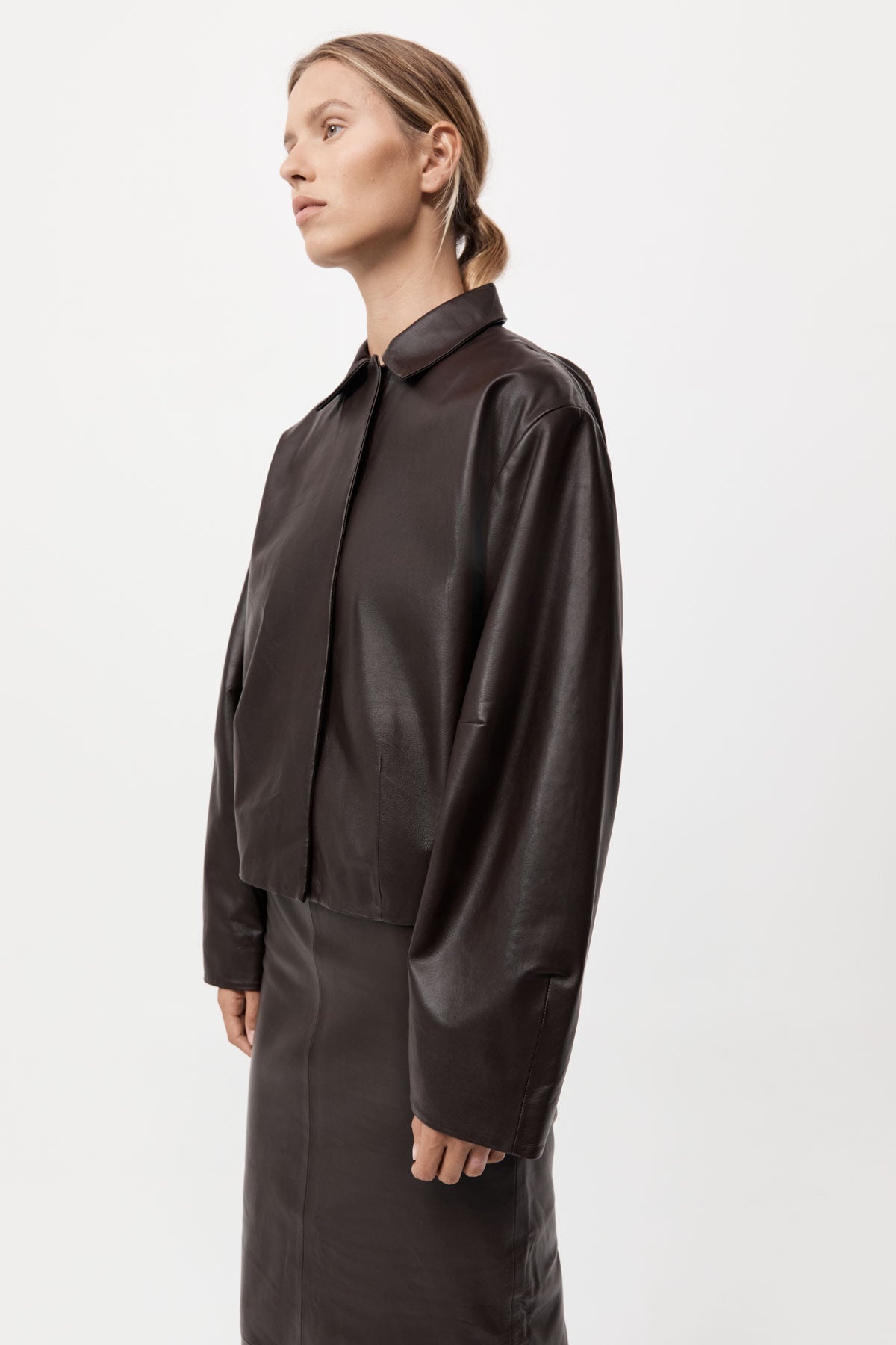 Cocoon Leather Jacket - Chocolate - 5