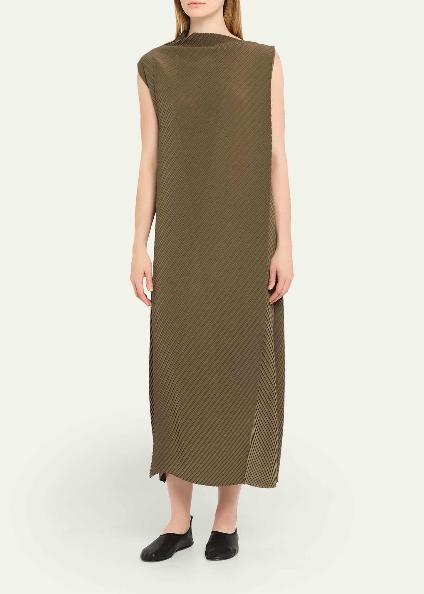 Soft Fold Pleats Sleeveless Midi Dress - 4