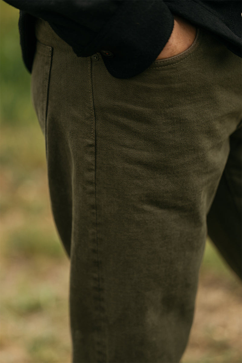The Barrel Classic Straight Natural Slub - Military Green 14oz Selvedge 6