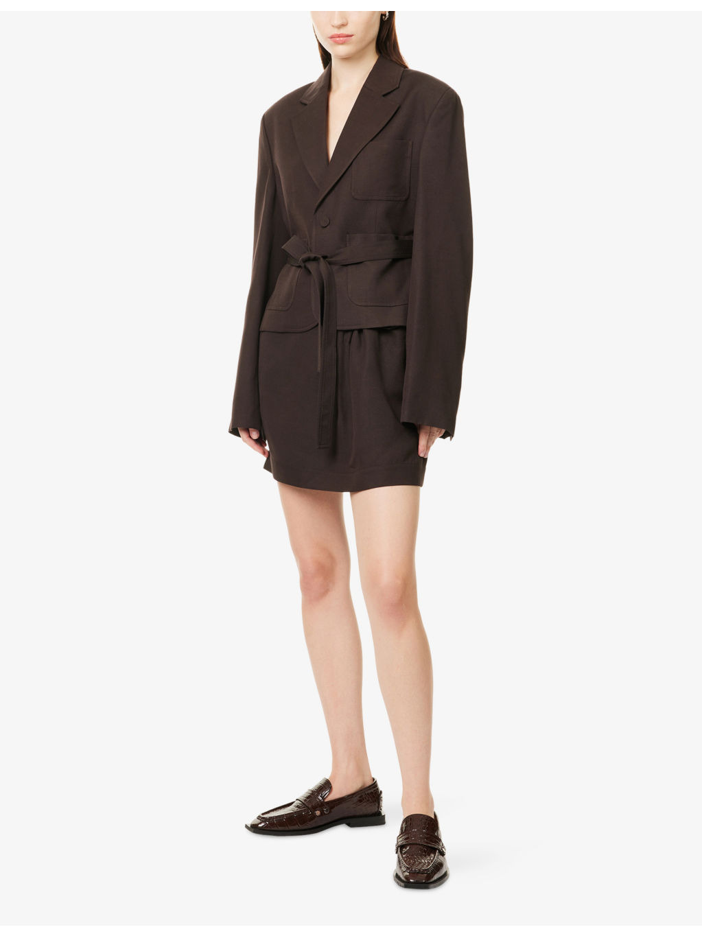 Cropped Notch-Lapels Woven Jacket - 2