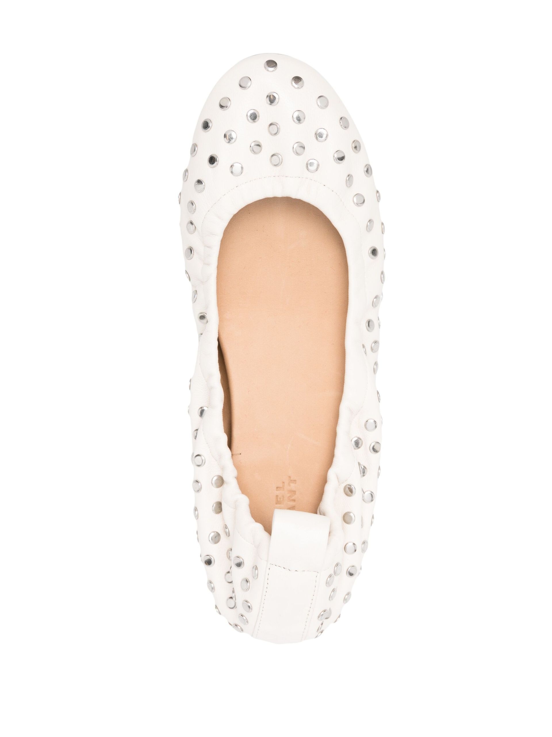 White Stud-Embellished Leather Ballerina Shoes - 4