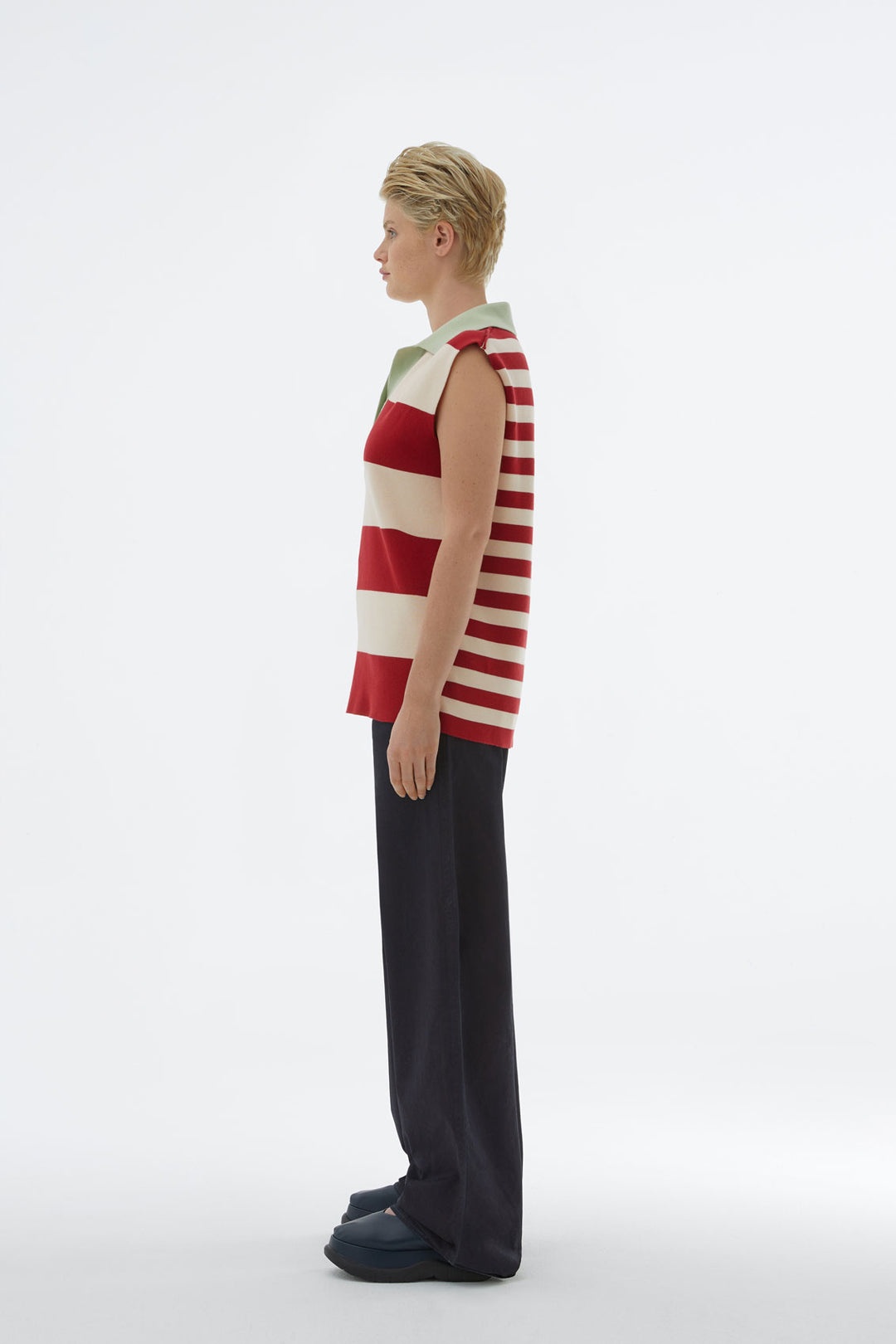 STRIPED KNIT SLEEVELESS POLO - 3