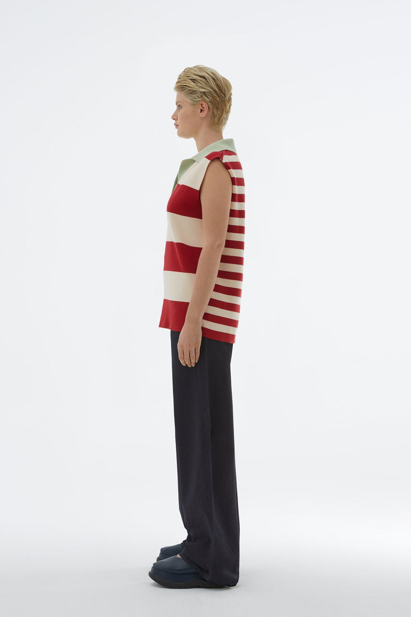 STRIPED KNIT SLEEVELESS POLO 3