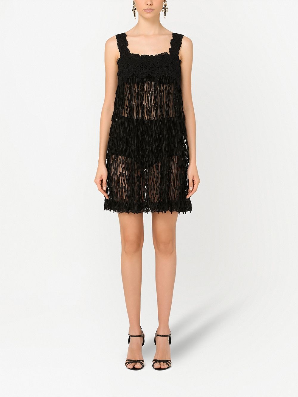 sleeveless sheer fringed dress - 3