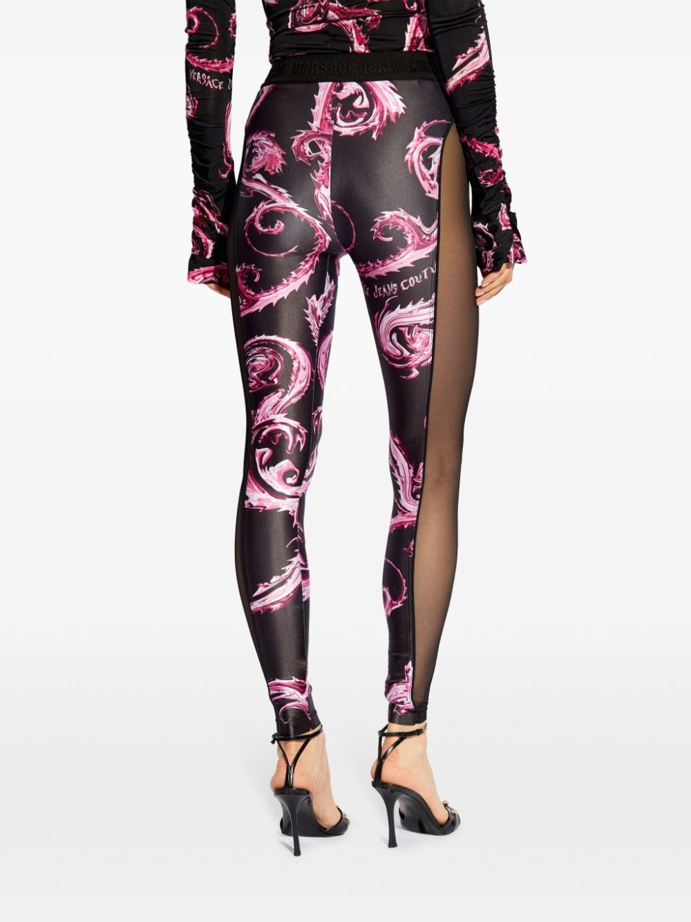 Barocco-print panelled leggings - 4