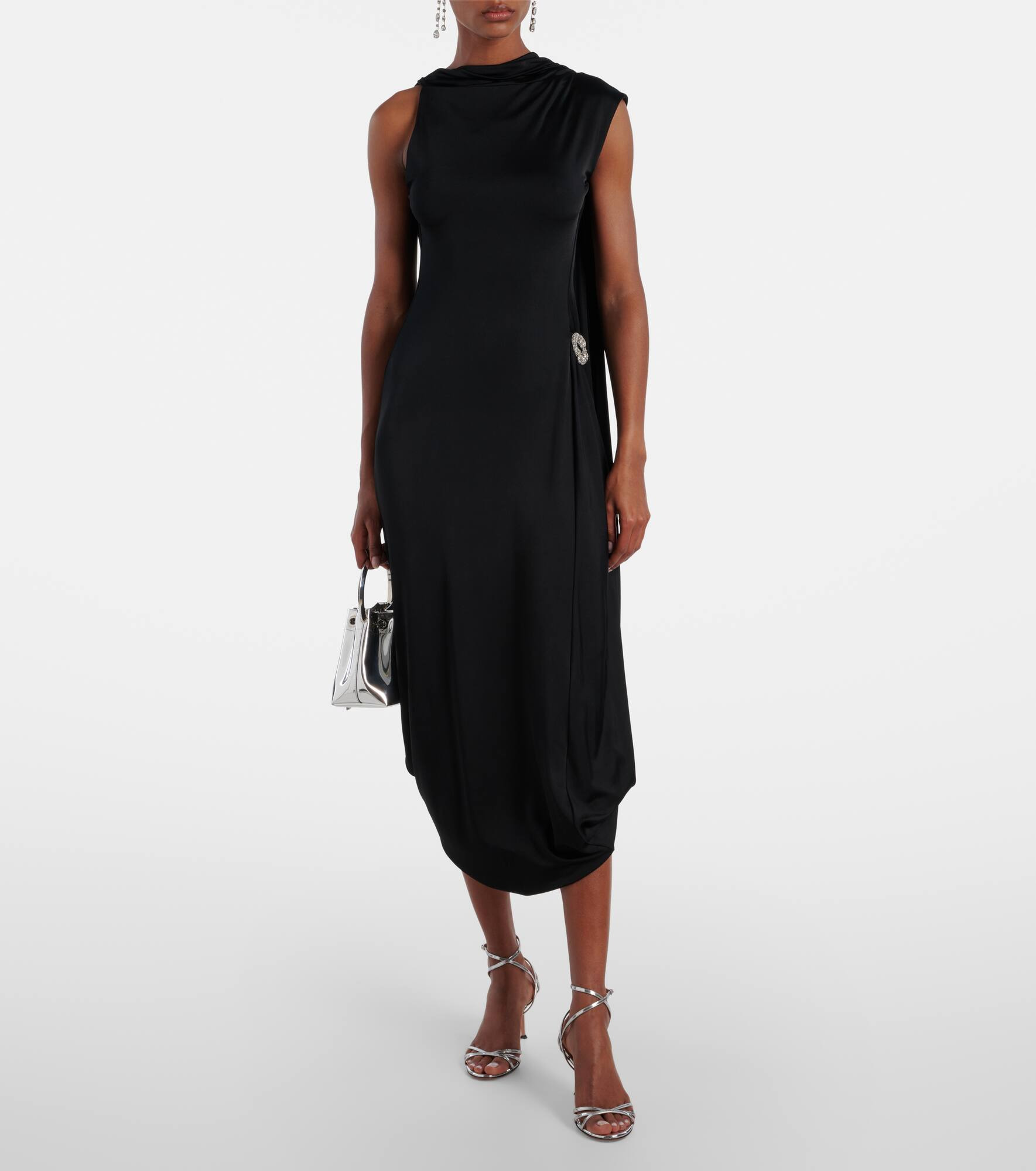 Draped embellished satin midi dress - 2