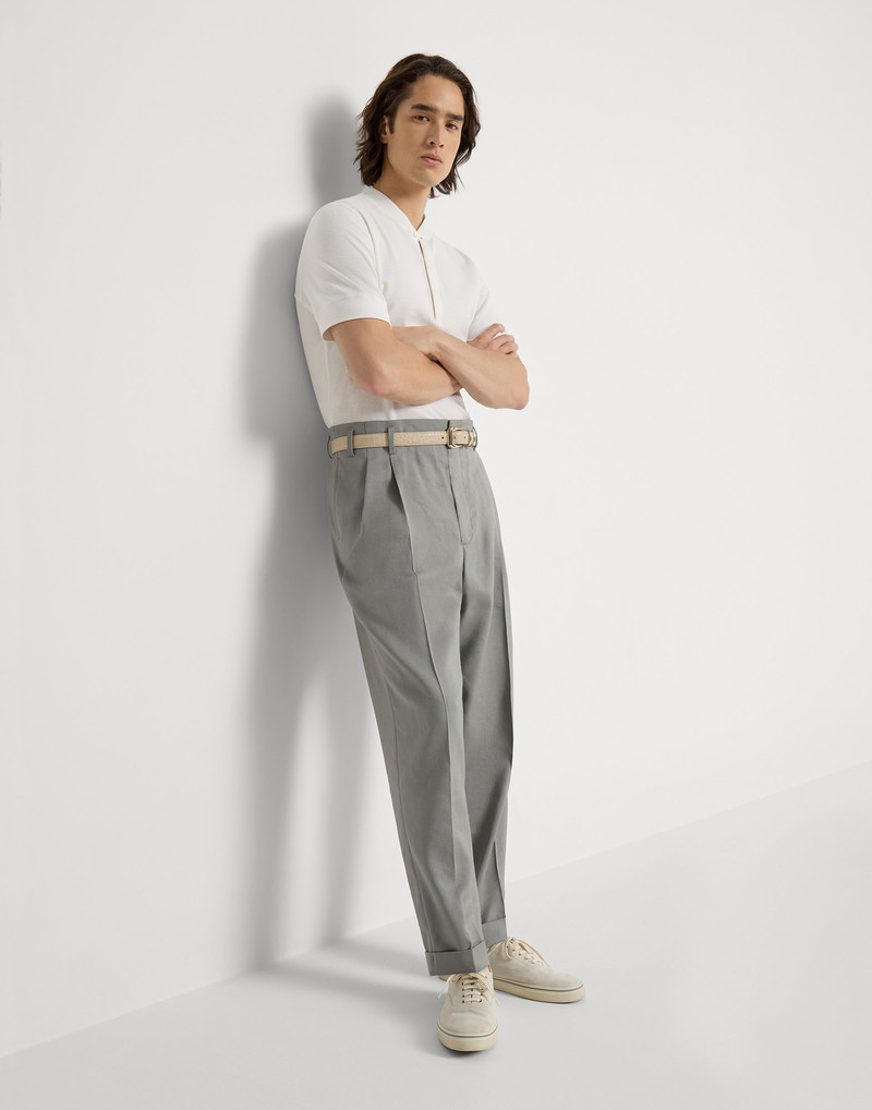 Linen, virgin wool and mohair gabardine trousers with double pleats 5