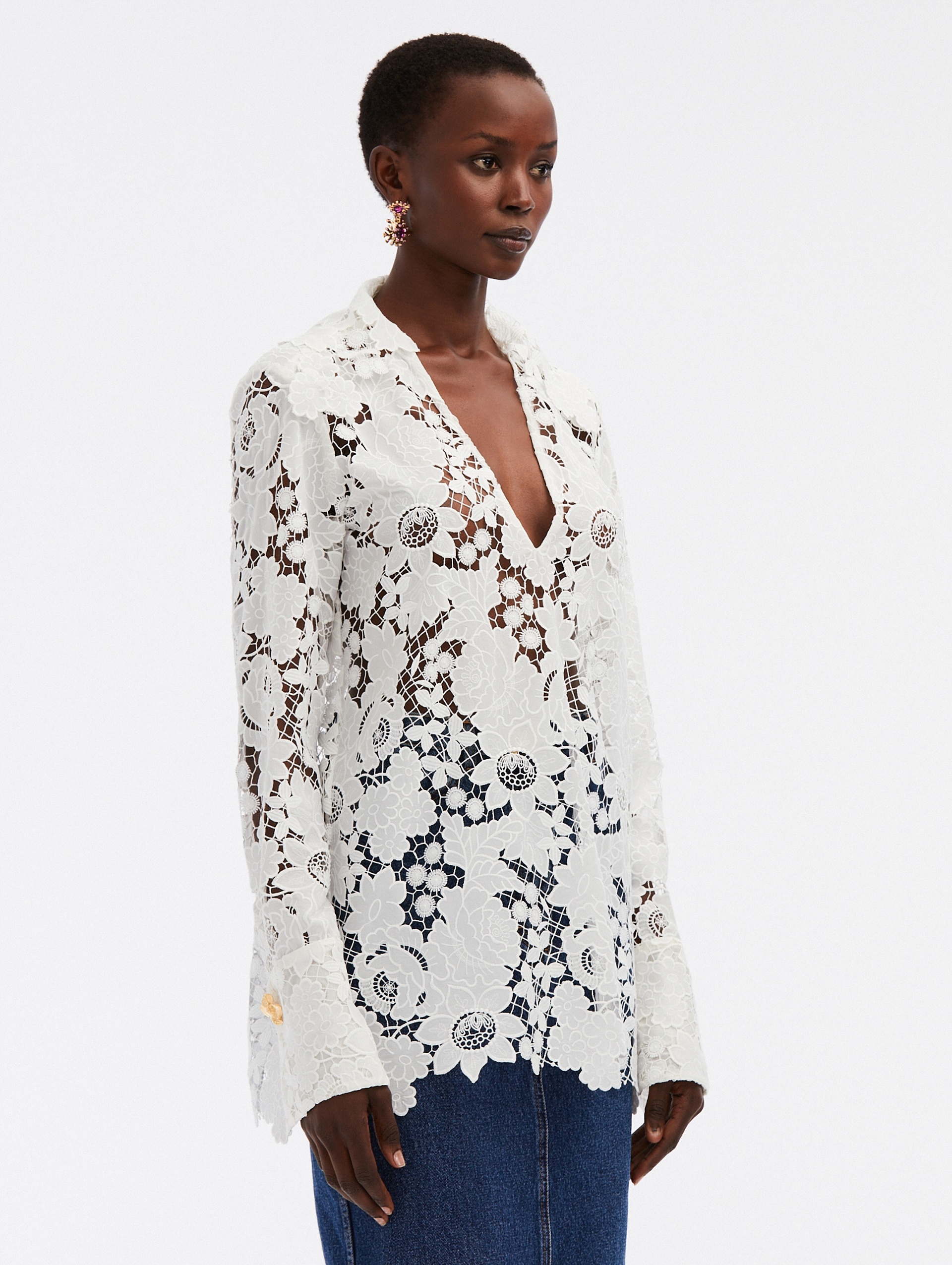 MIXED BOTANICAL GUIPURE LACE BLOUSE - 4