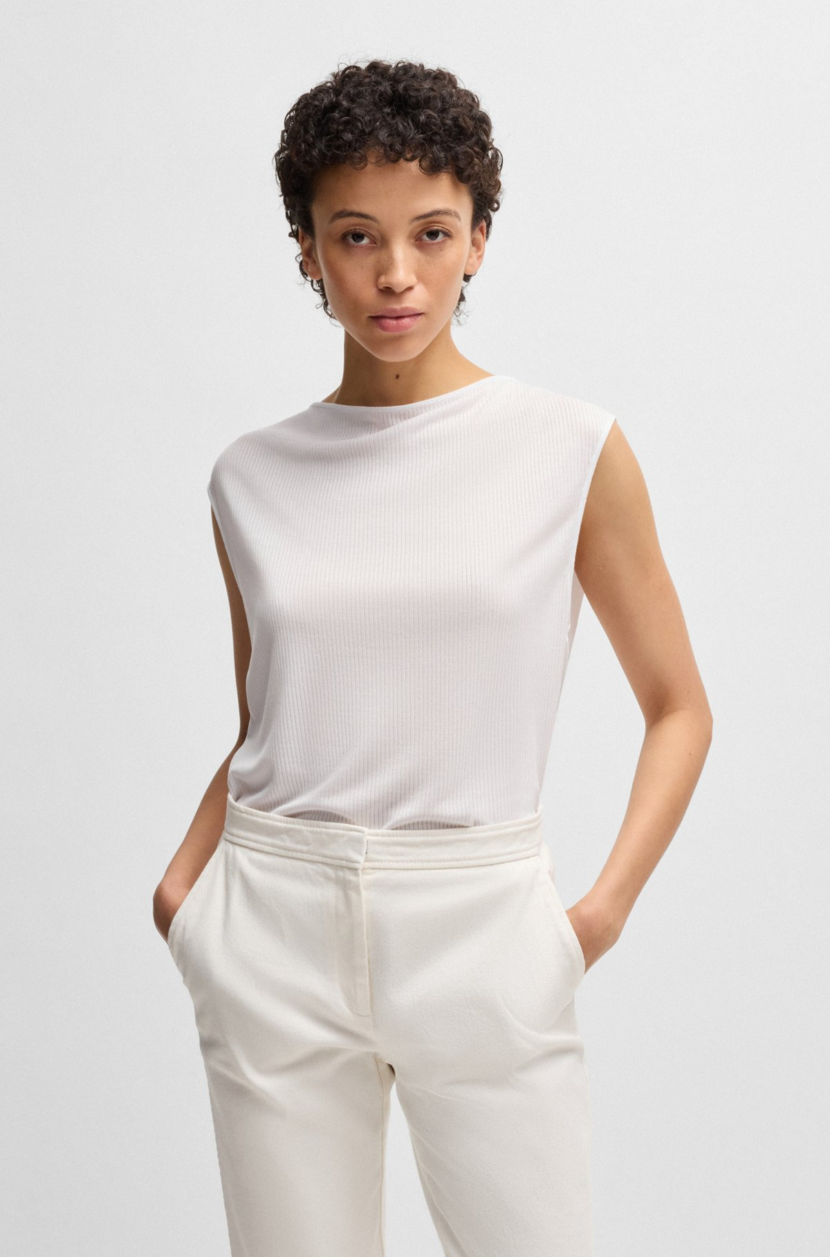 SLEEVELESS T-SHIRT WITH RIBBED FRONT - 2