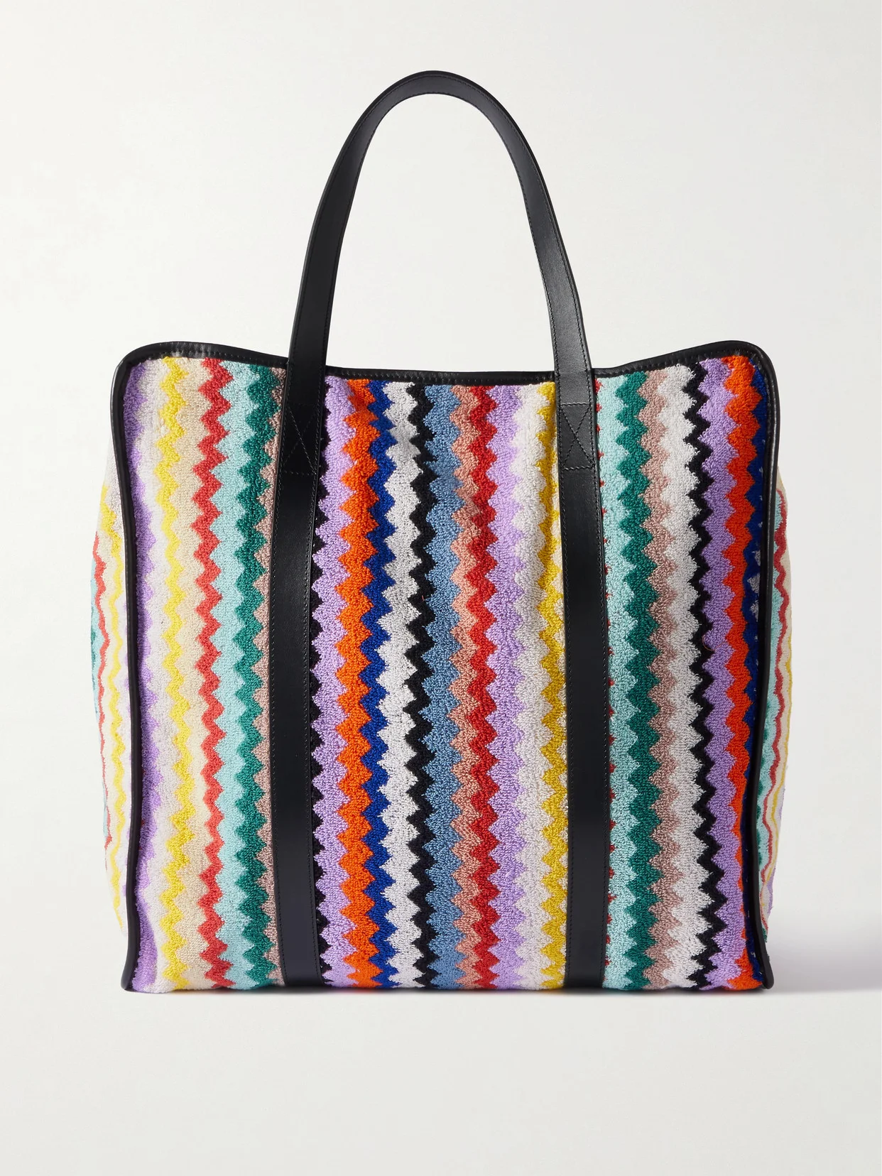 Riverbero Leather-trimmed Striped Cotton-terry Tote - 1