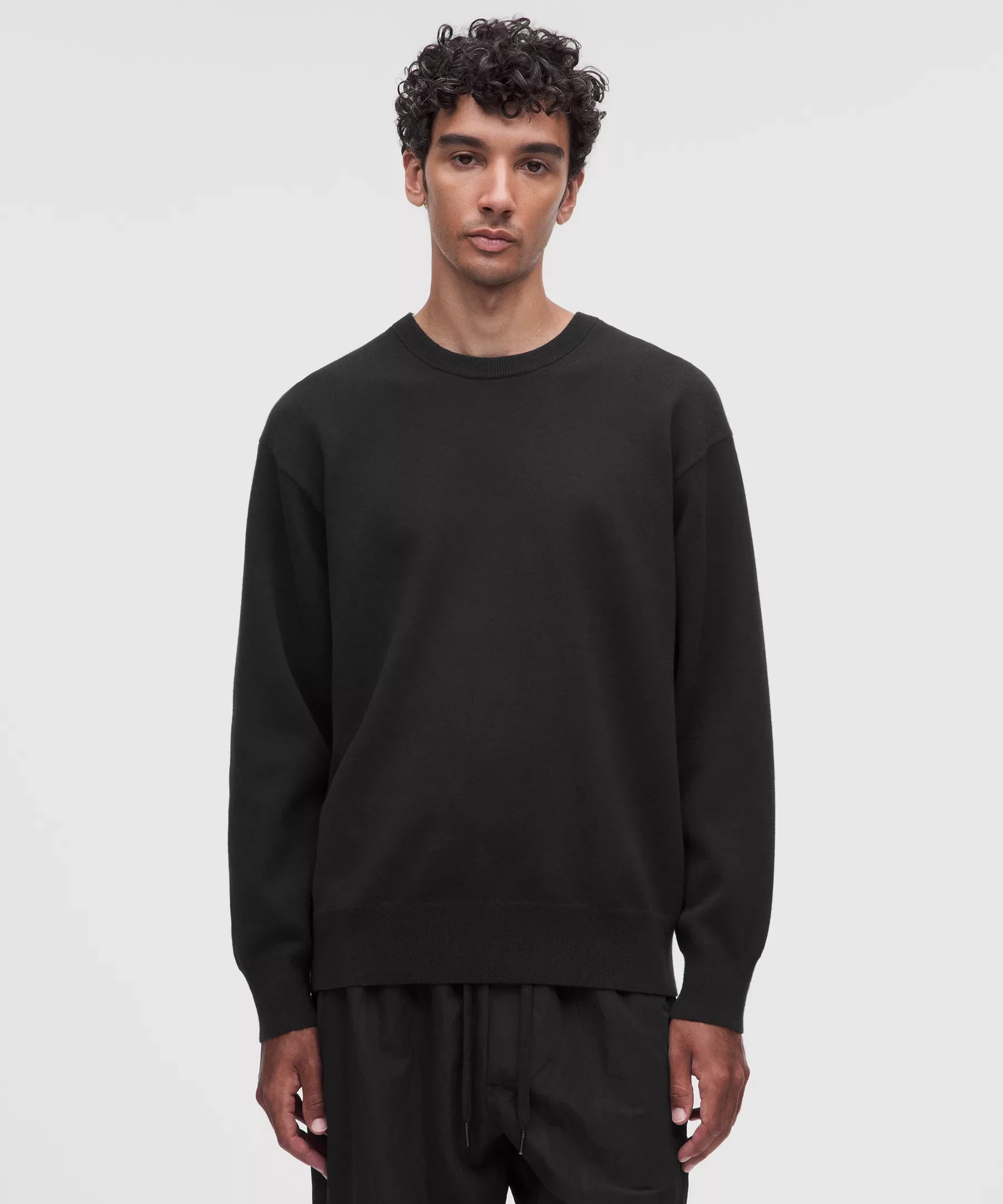 Cotton-Blend Knit Long-Sleeve Crewneck Sweater - 1