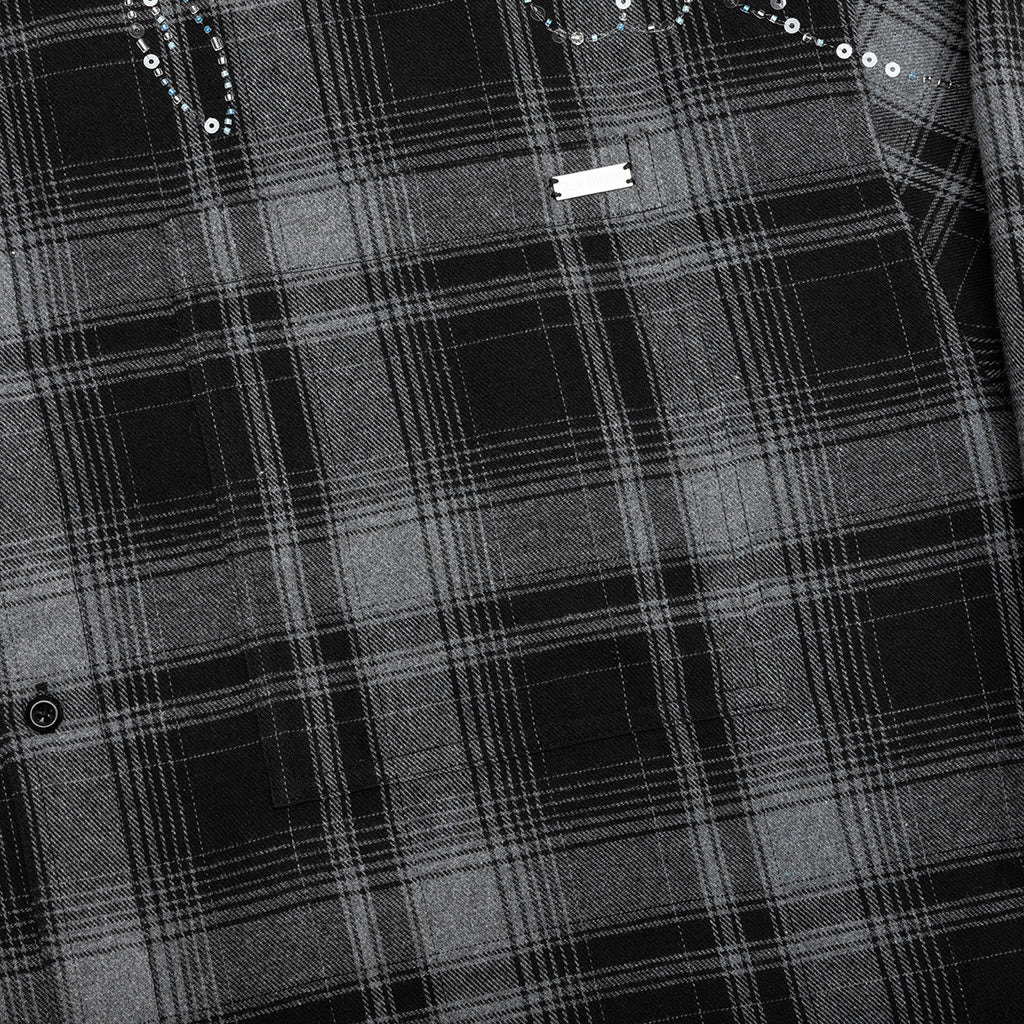 PLAID BEADED OVERSIZED SHIRT - BLACK - 5