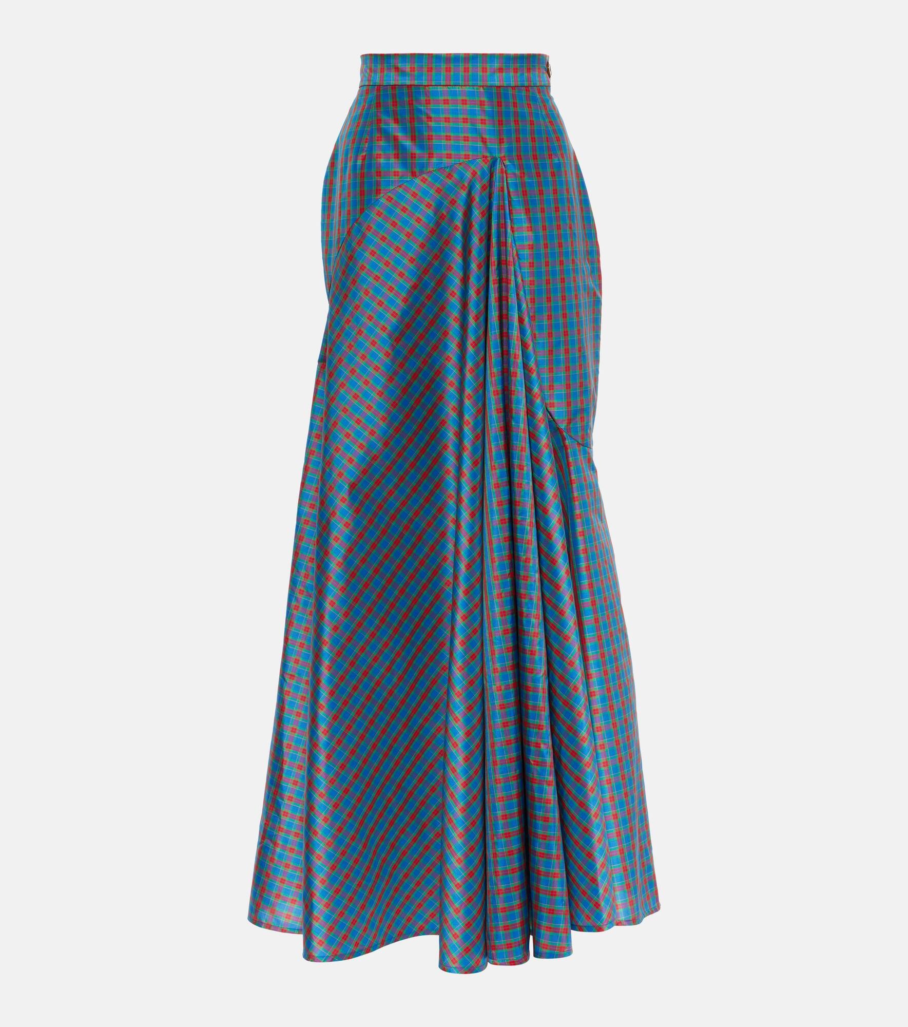 Checked ruffled silk-blend maxi skirt - 1