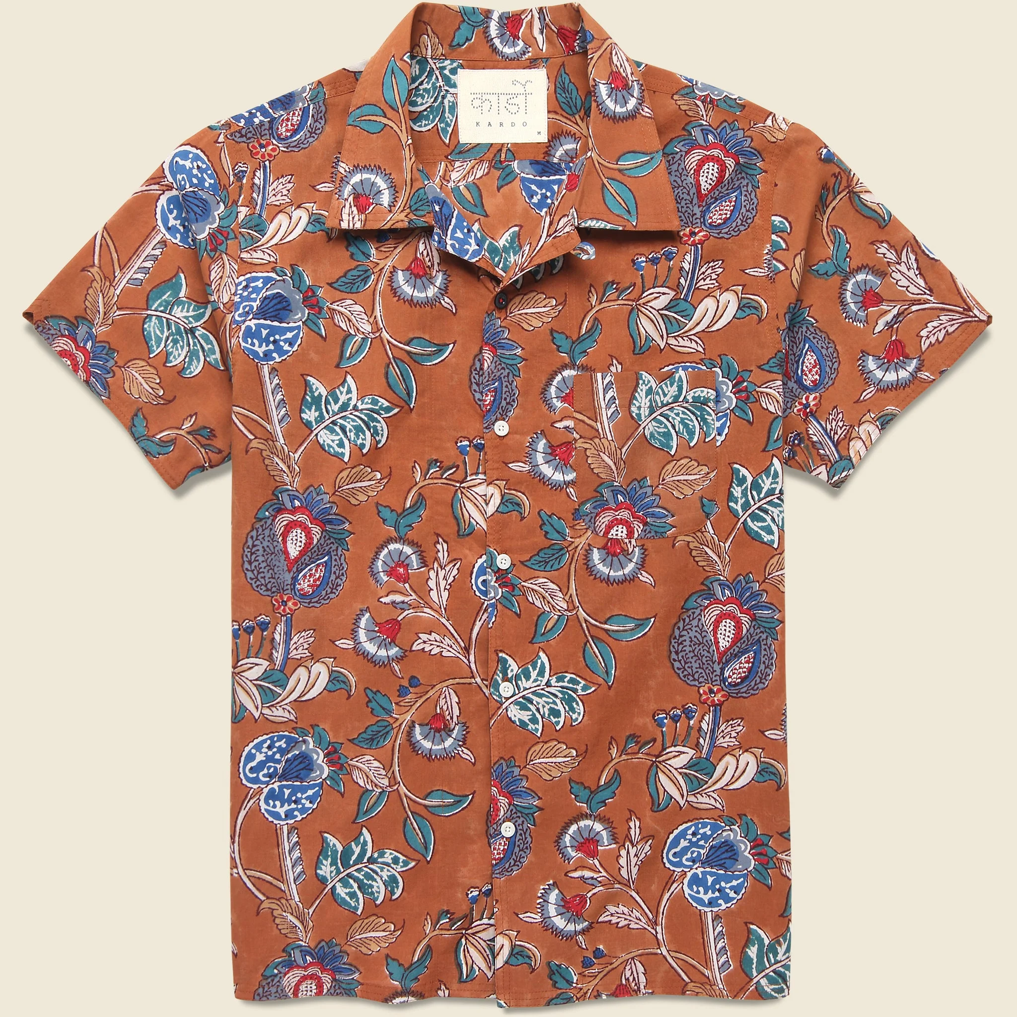 Floral Block Print Shirt - Rust - 1