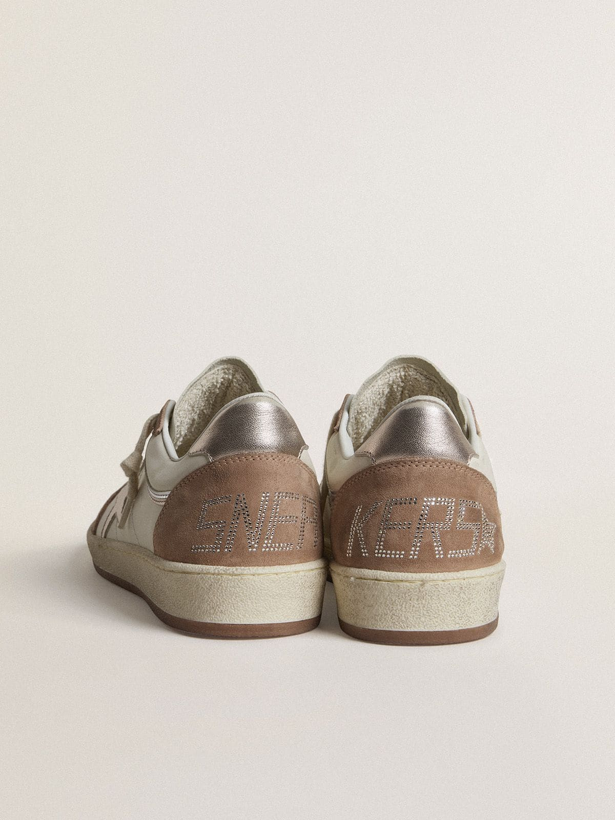 Ball Star LTD in white nappa leather and old rose suede with metallic silver leather star and heel t - 4