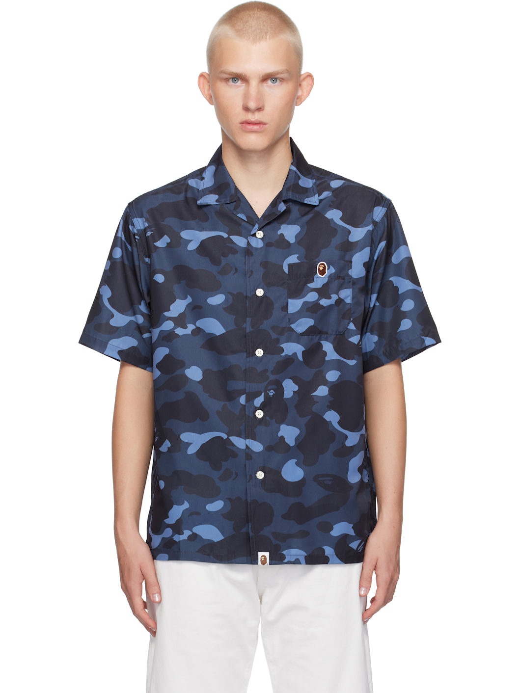 Navy Color Camo Ape Head One Point Shirt - 1