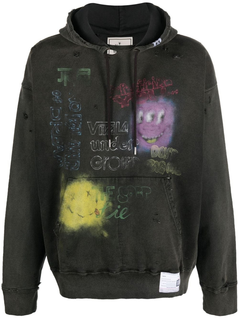 bleached-effect cotton hoodie - 1